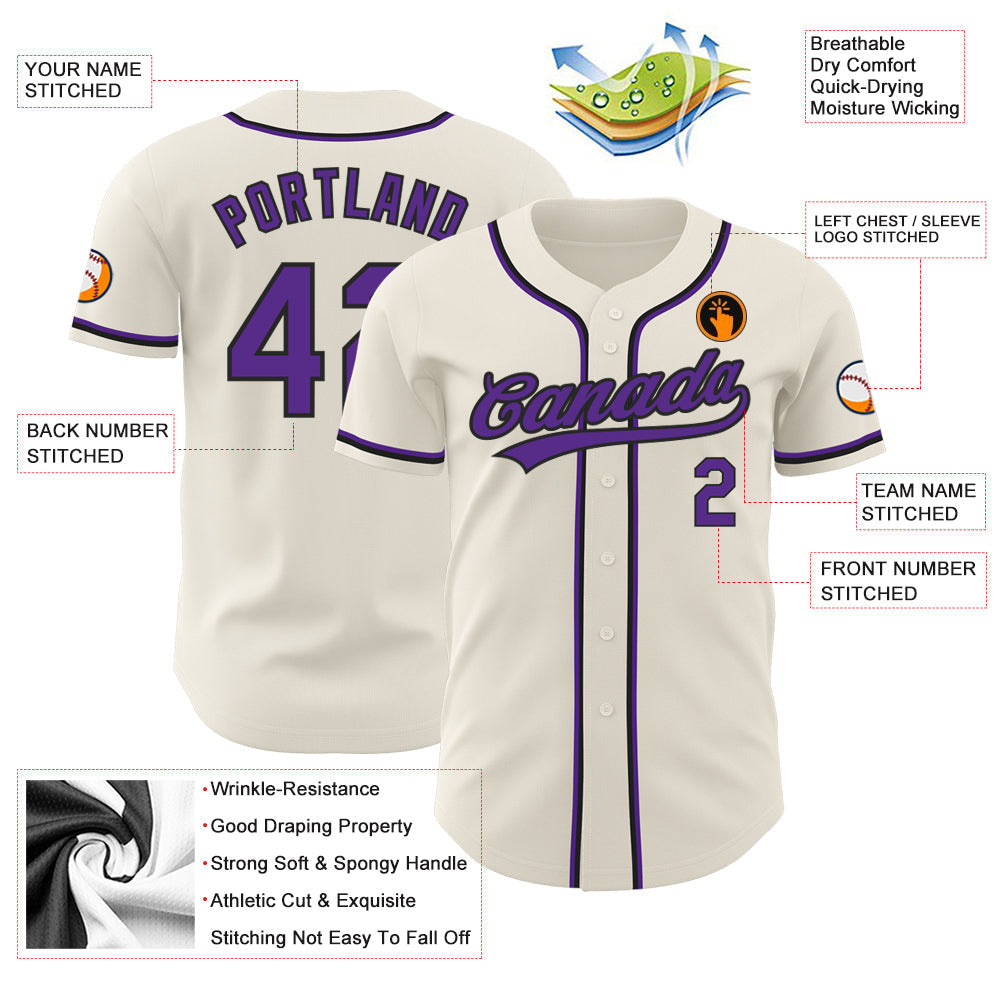 Custom Cream Purple-Black Authentic Baseball Jersey baseball jersey product view 3