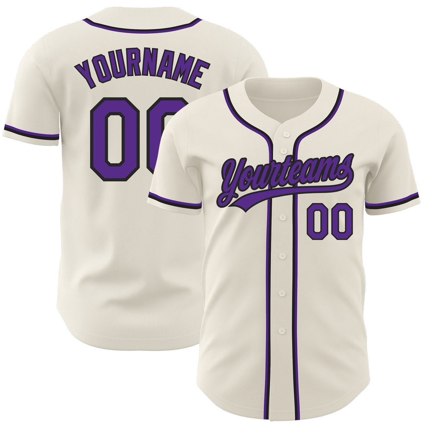 Custom Cream Purple-Black Authentic Baseball Jersey baseball jersey product view 1