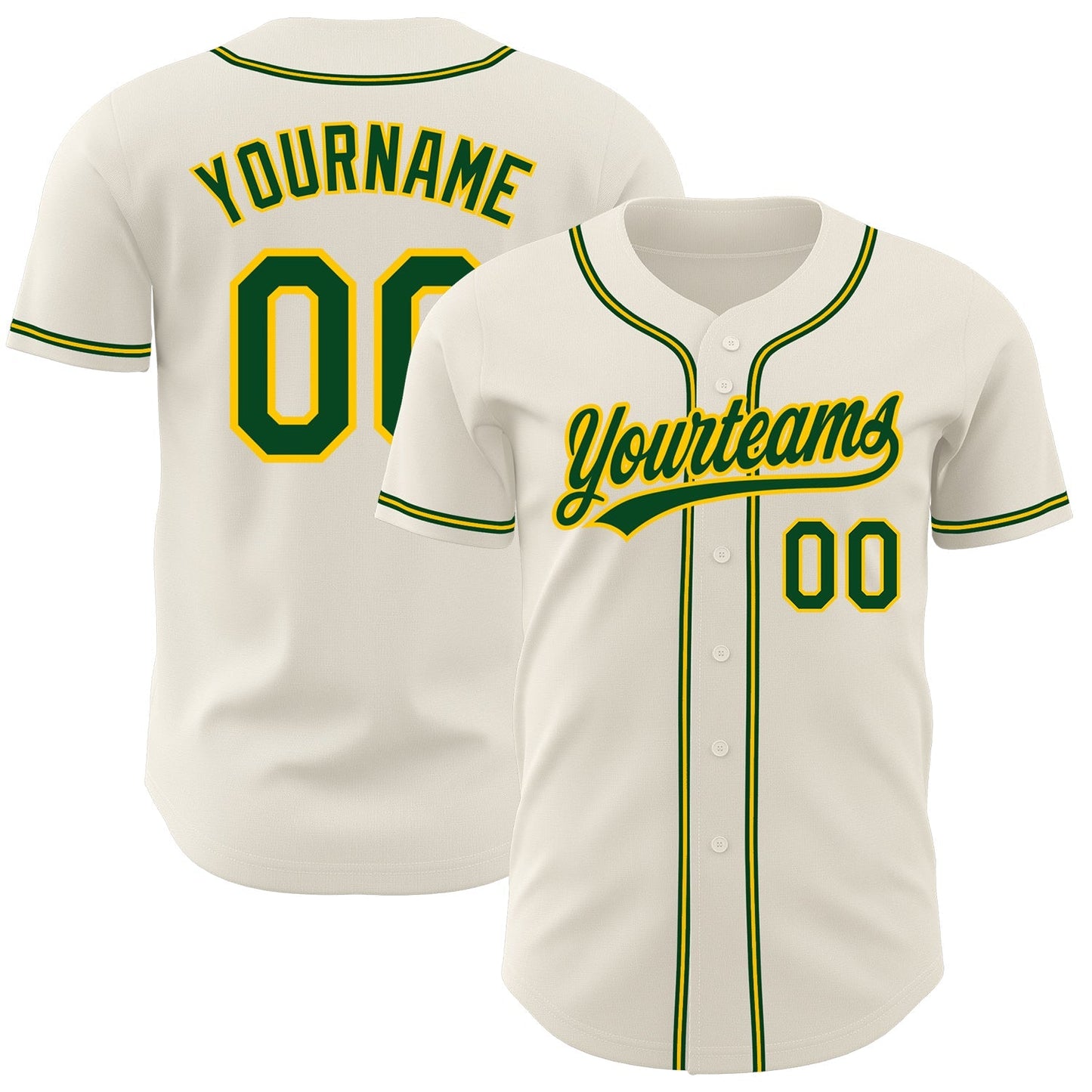Custom Cream Green-Gold Authentic Baseball Jersey baseball jersey product view 1