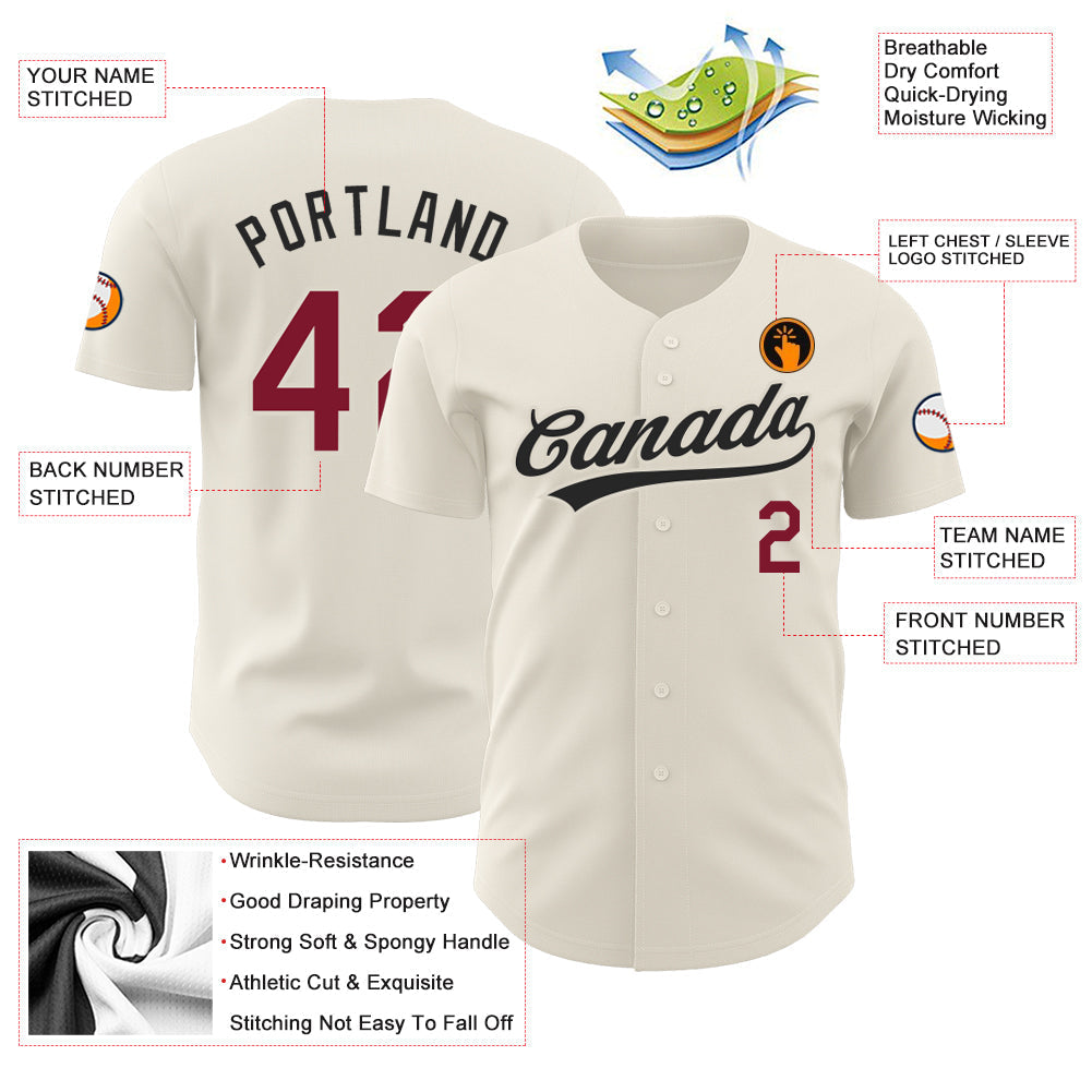 Custom Cream Crimson-Black Authentic Baseball Jersey baseball jersey product view 3
