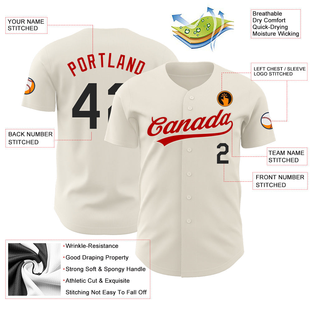 Custom Cream Black-Red Authentic Baseball Jersey baseball jersey product view 3