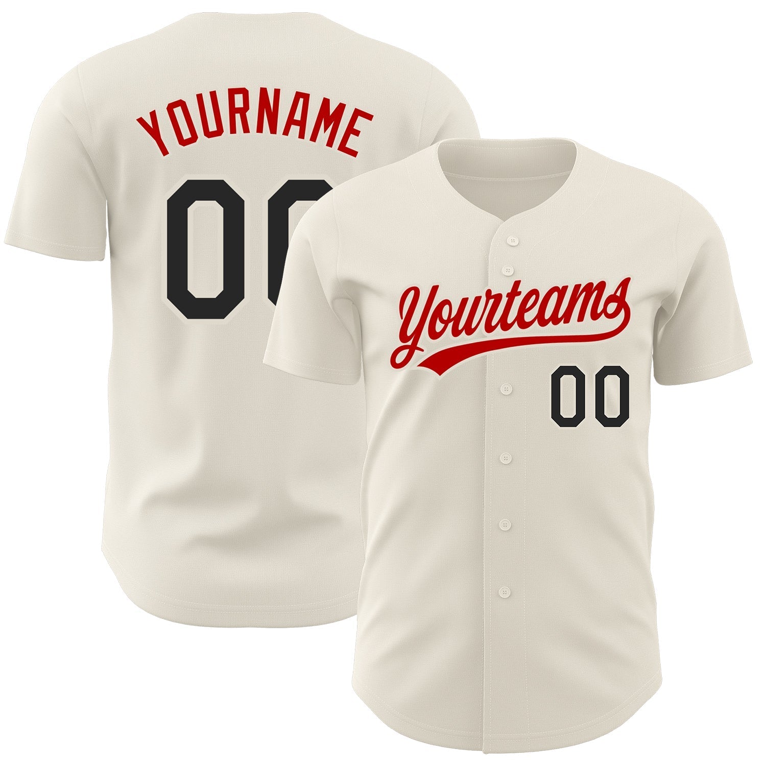 Custom Cream Black-Red Authentic Baseball Jersey baseball jersey product view 1
