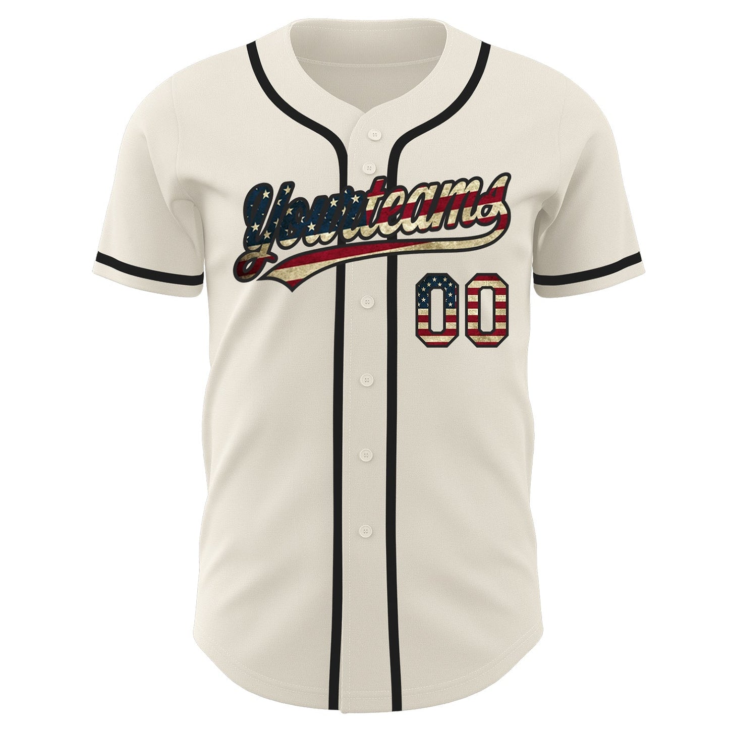 Custom Cream Vintage USA Flag-Black Authentic Baseball Jersey baseball jersey product view 2
