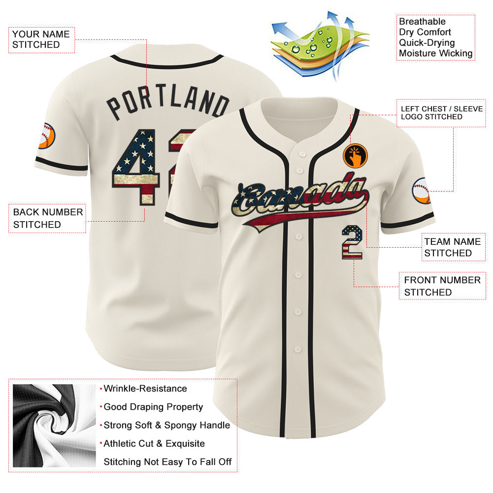 Custom Cream Vintage USA Flag-Black Authentic Baseball Jersey baseball jersey product view 3