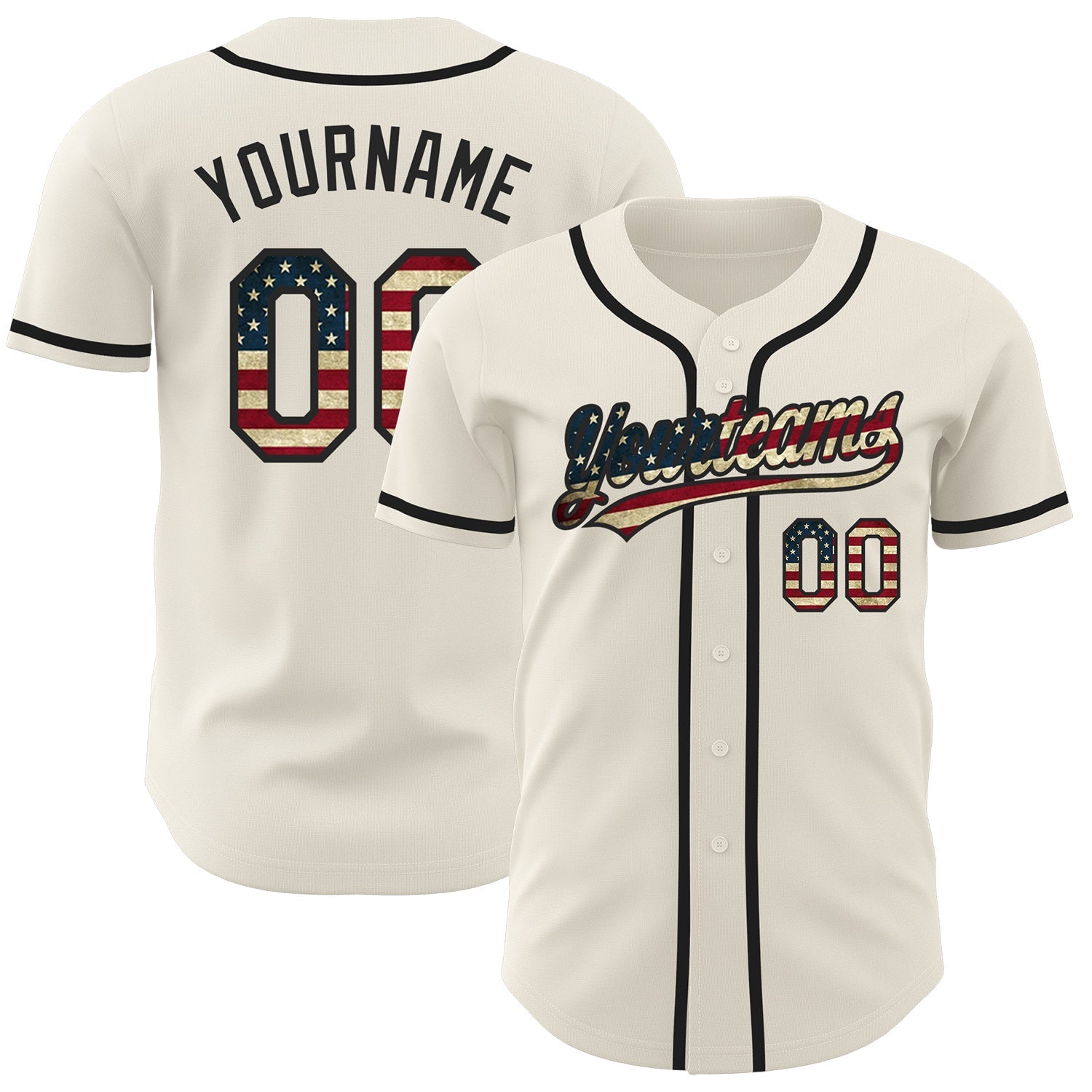Custom Cream Vintage USA Flag-Black Authentic Baseball Jersey baseball jersey product view 1