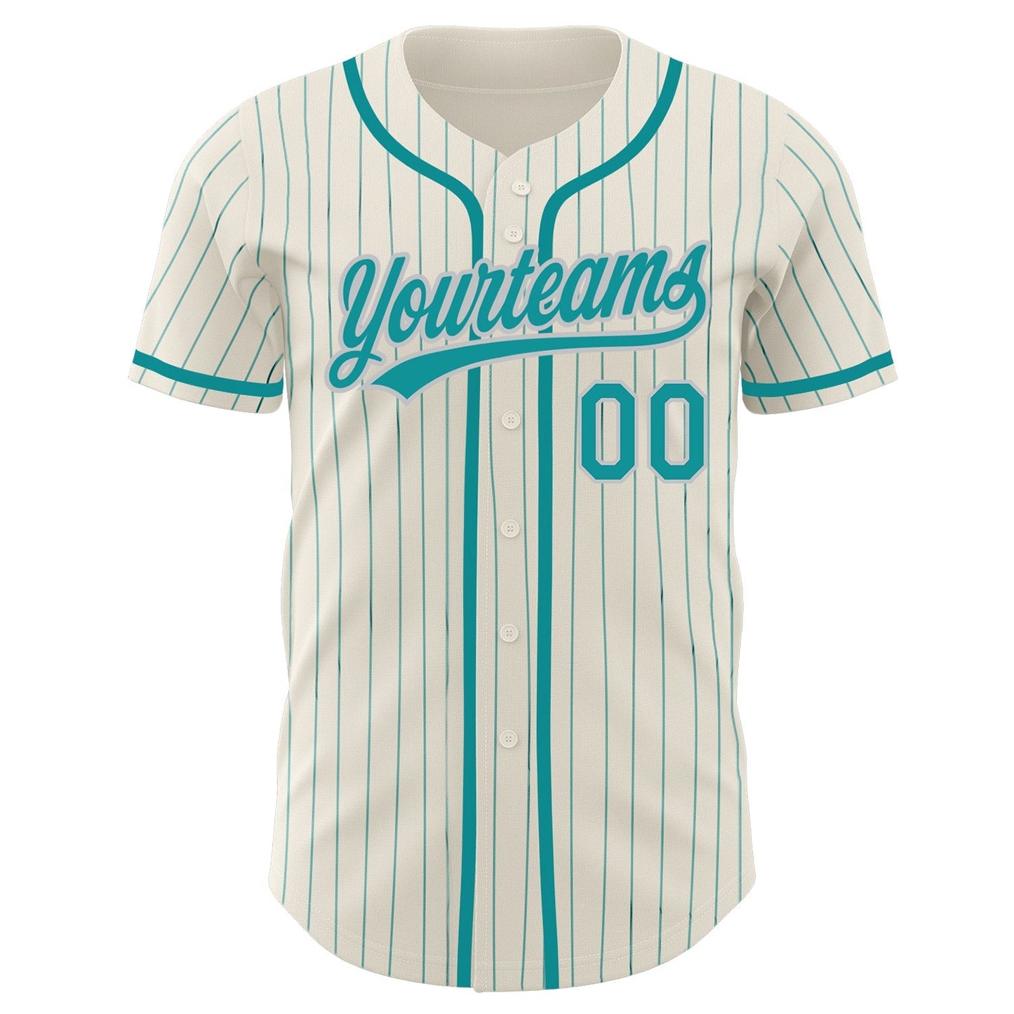 Custom Cream Teal Pinstripe Teal-Gray Authentic Baseball Jersey baseball jersey product view 2