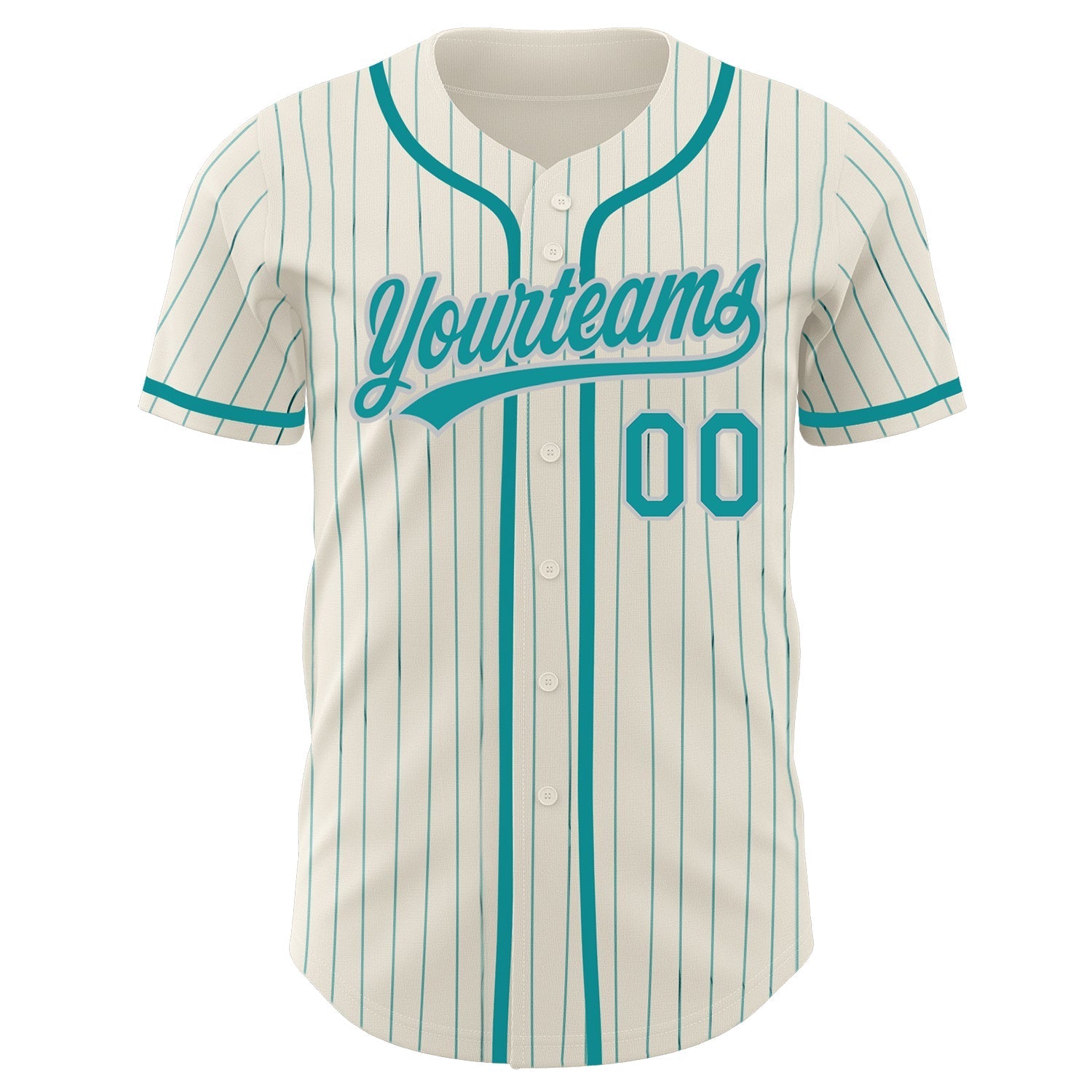Custom Cream Teal Pinstripe Teal-Gray Authentic Baseball Jersey baseball jersey product view 2