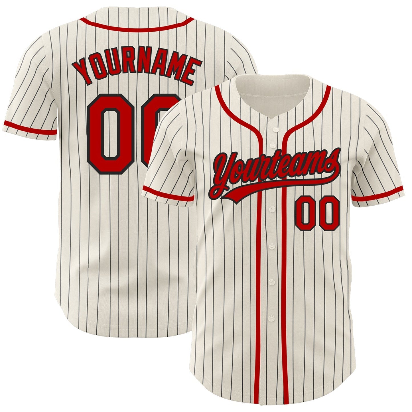 Custom Cream Black Pinstripe Red Authentic Baseball Jersey baseball jersey product view 1