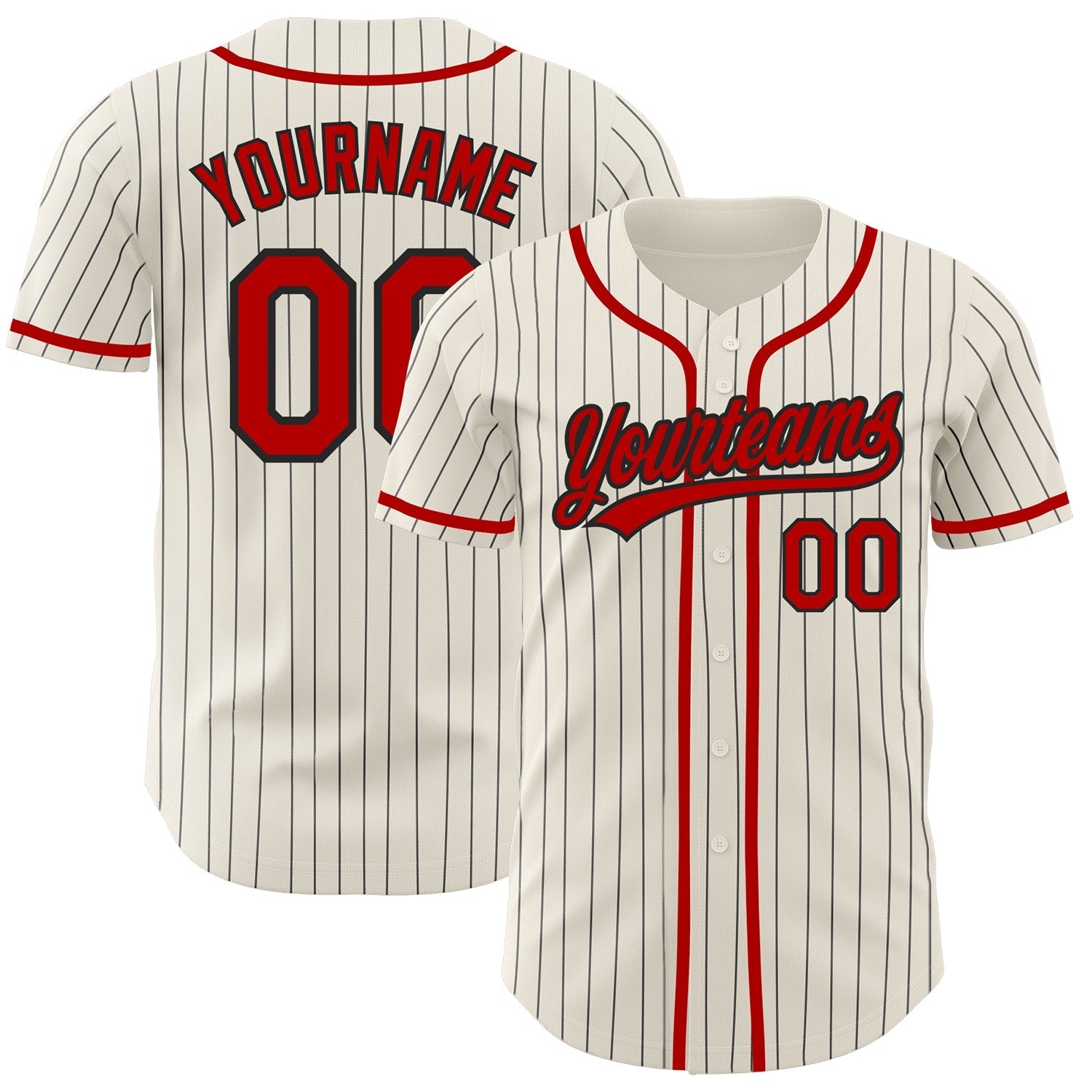 Custom Cream Black Pinstripe Red Authentic Baseball Jersey baseball jersey product view 1