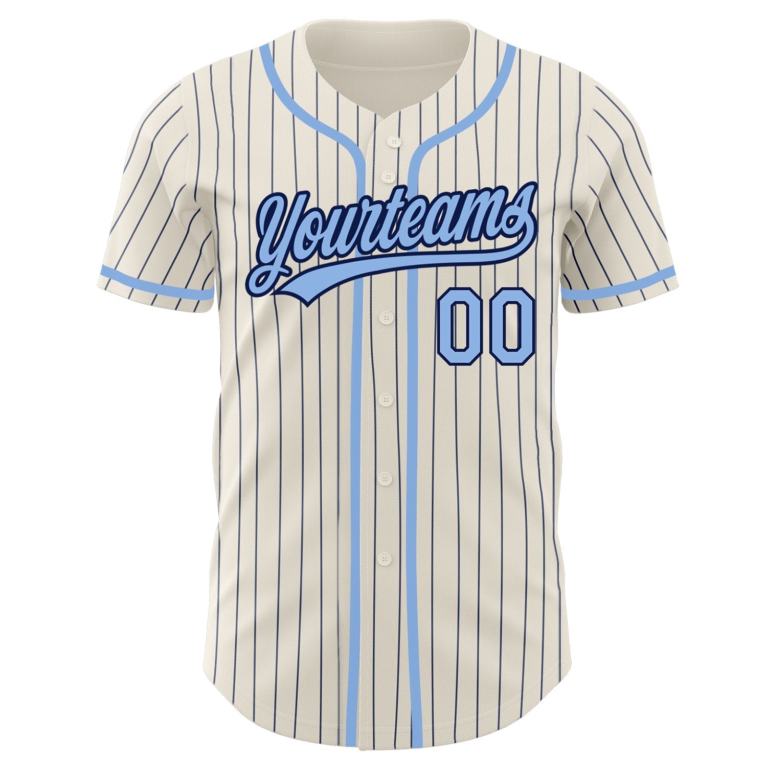 Custom Cream Navy Pinstripe Light Blue Authentic Baseball Jersey baseball jersey product view 2