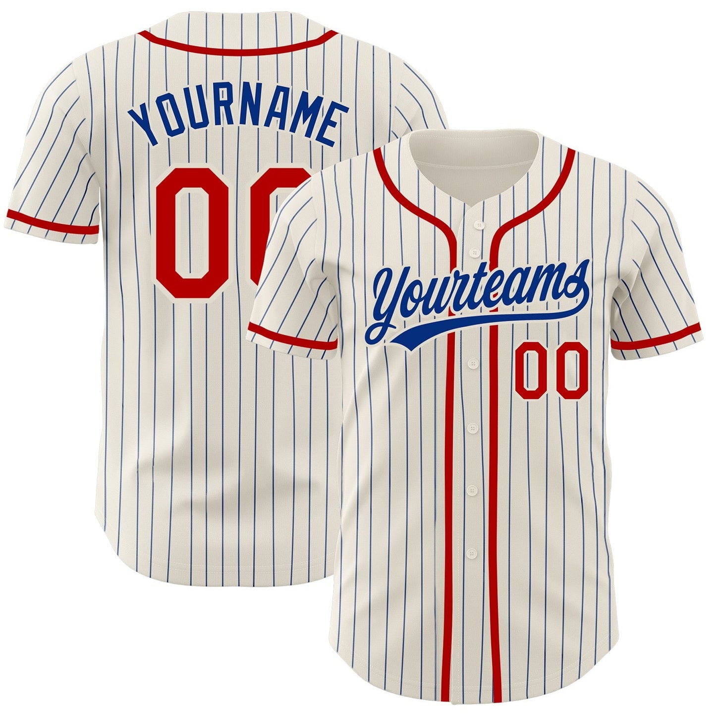 Custom Cream Royal Pinstripe Red Authentic Baseball Jersey baseball jersey product view 1