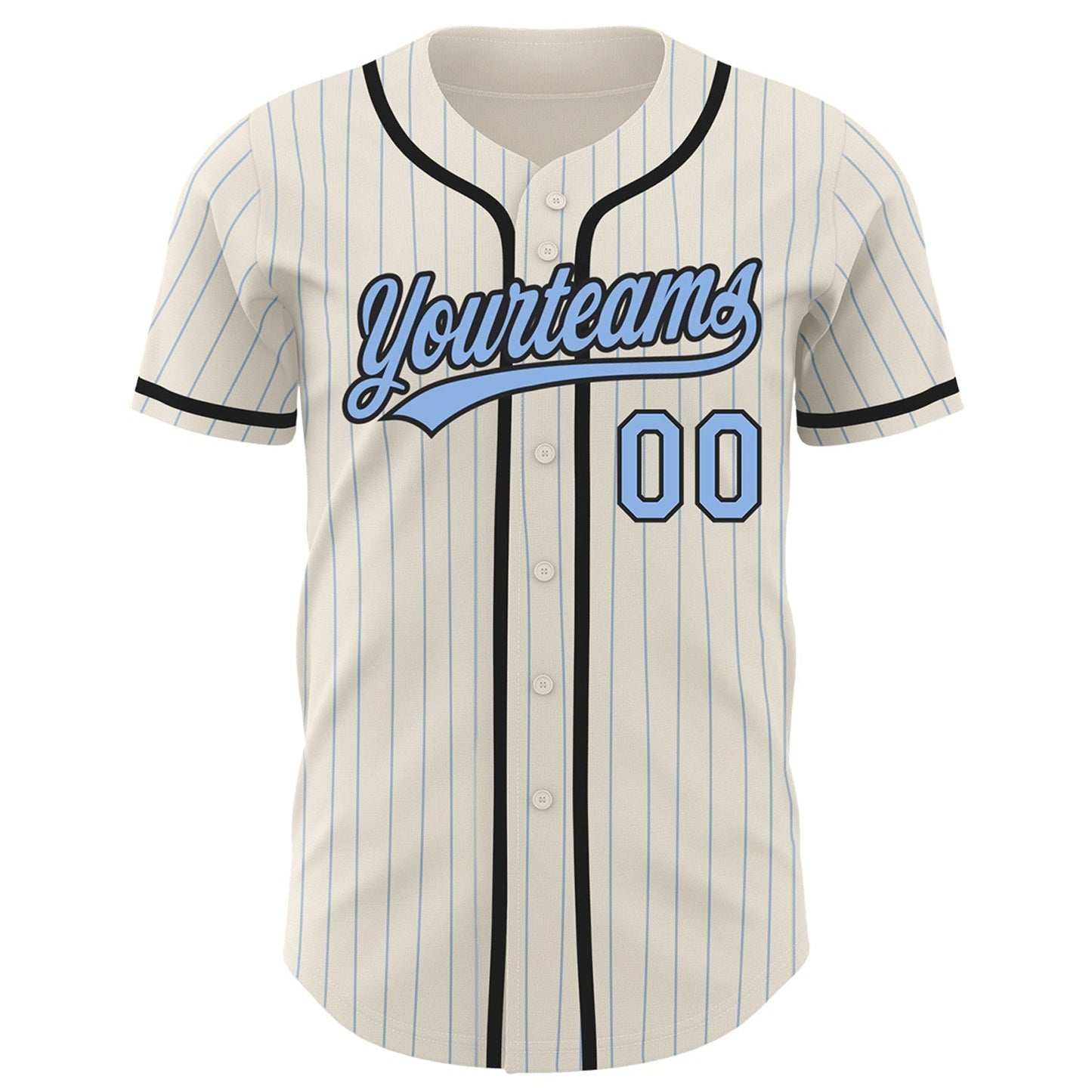 Custom Cream Light Blue Pinstripe Black Authentic Baseball Jersey baseball jersey product view 2