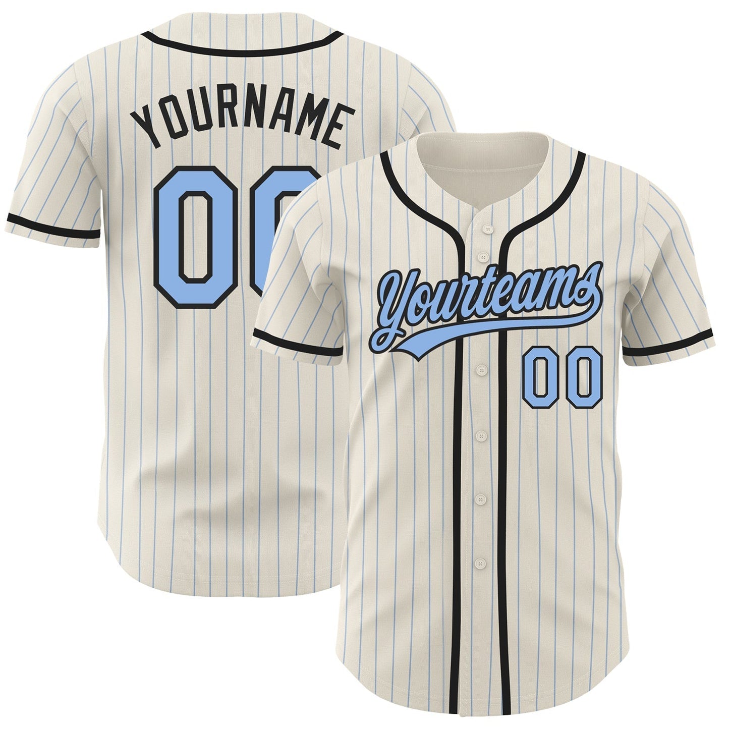 Custom Cream Light Blue Pinstripe Black Authentic Baseball Jersey baseball jersey product view 1