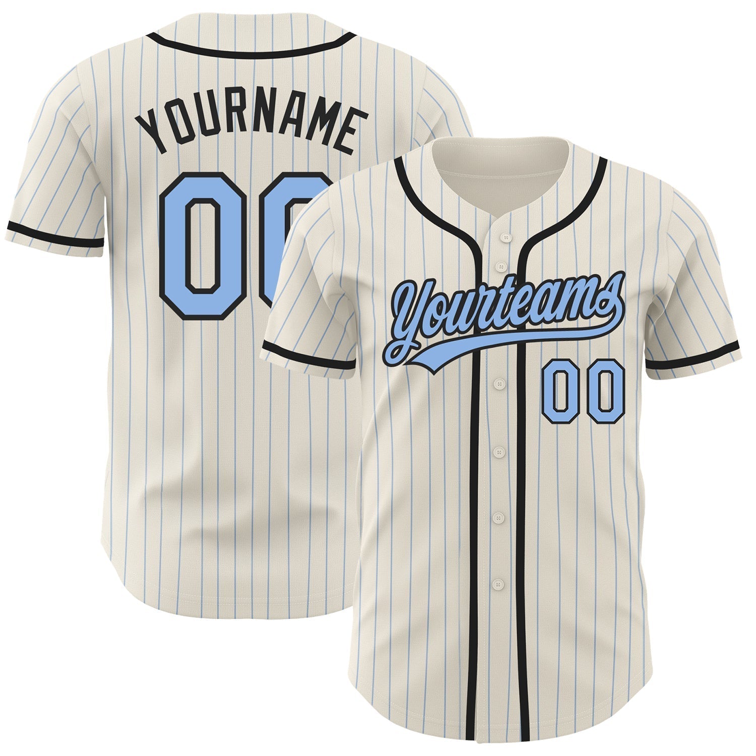 Custom Cream Light Blue Pinstripe Black Authentic Baseball Jersey baseball jersey product view 1