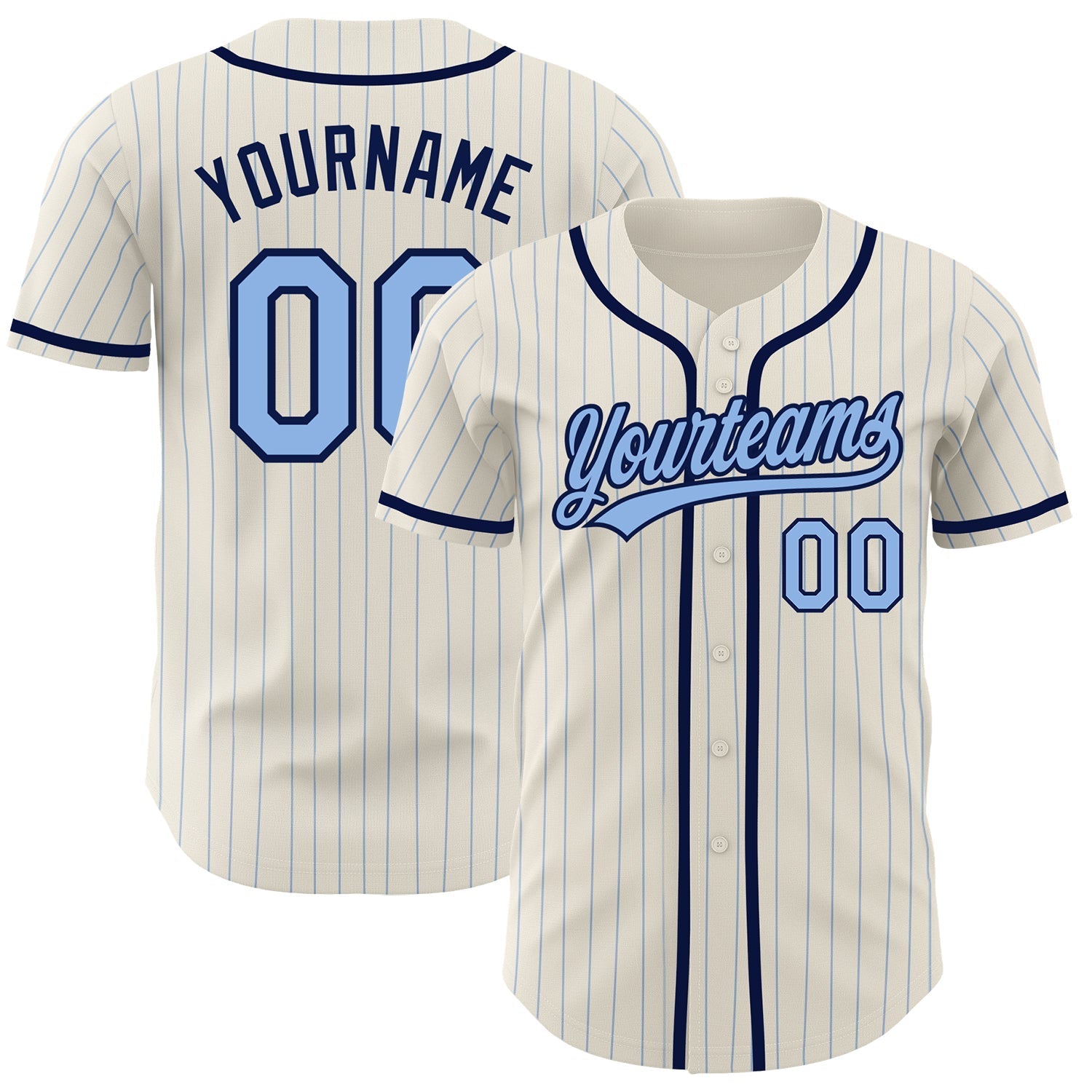 Custom Cream Light Blue Pinstripe Navy Authentic Baseball Jersey baseball jersey product view 1