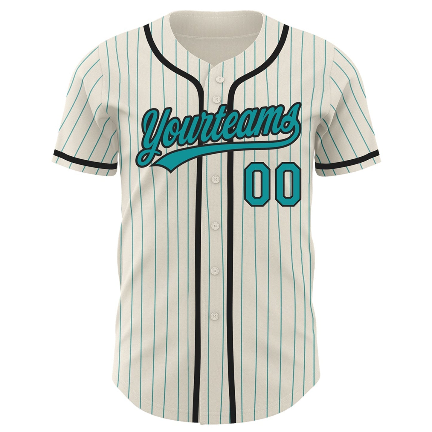 Custom Cream Teal Pinstripe Black Authentic Baseball Jersey baseball jersey product view 2