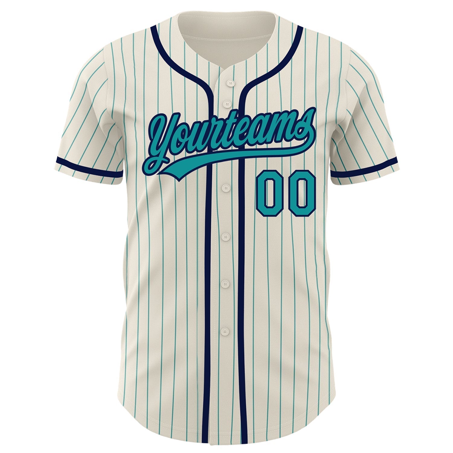 Custom Cream Teal Pinstripe Navy Authentic Baseball Jersey baseball jersey product view 2