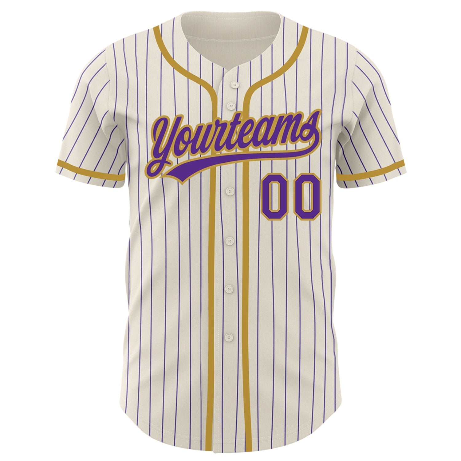 Custom Cream Purple Pinstripe Old Gold Authentic Baseball Jersey baseball jersey product view 2