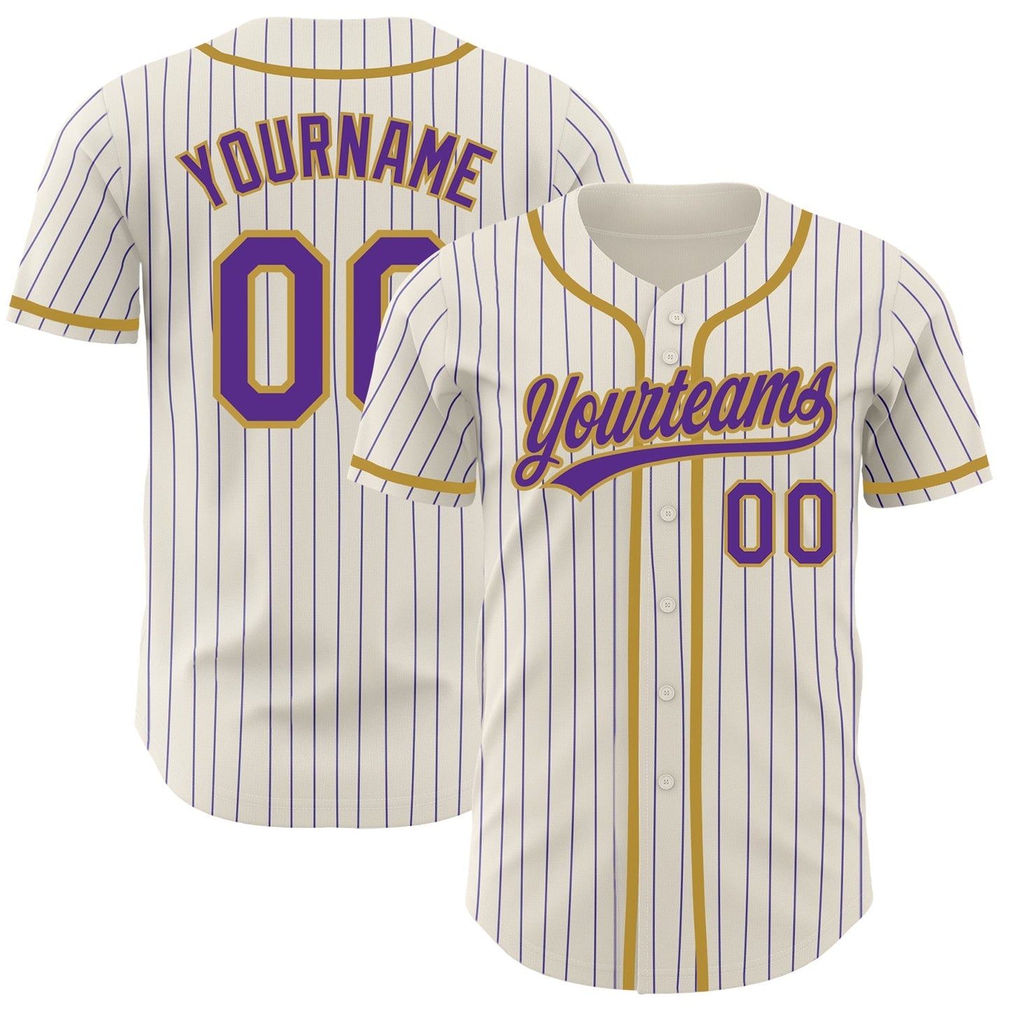 Custom Cream Purple Pinstripe Old Gold Authentic Baseball Jersey baseball jersey product view 1