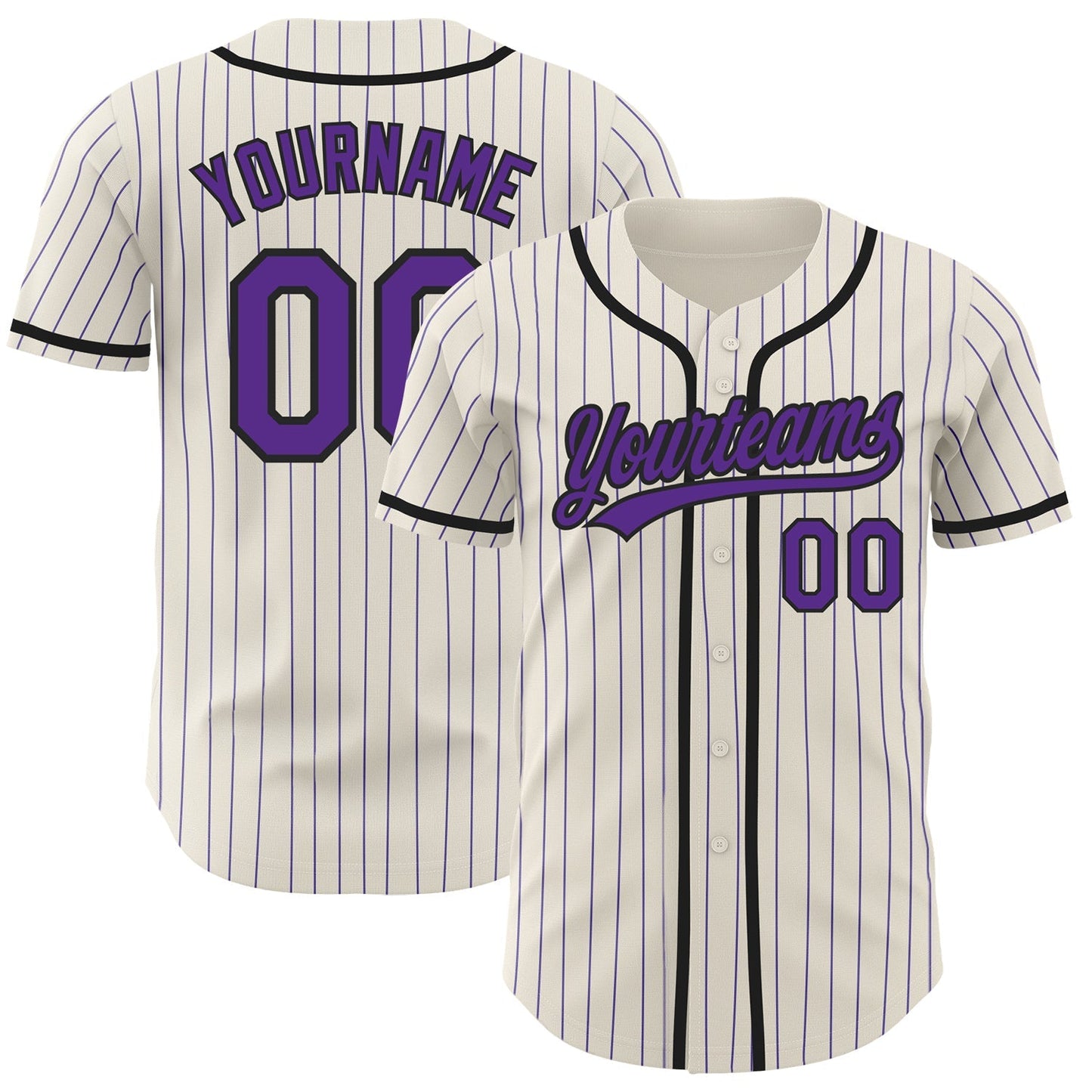 Custom Cream Purple Pinstripe Black Authentic Baseball Jersey baseball jersey product view 1