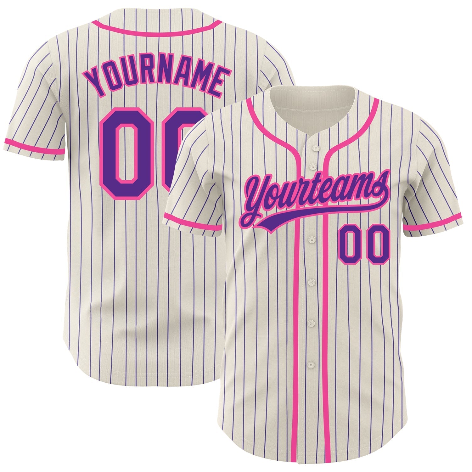 Custom Cream Purple Pinstripe Pink Authentic Baseball Jersey baseball jersey product view 1