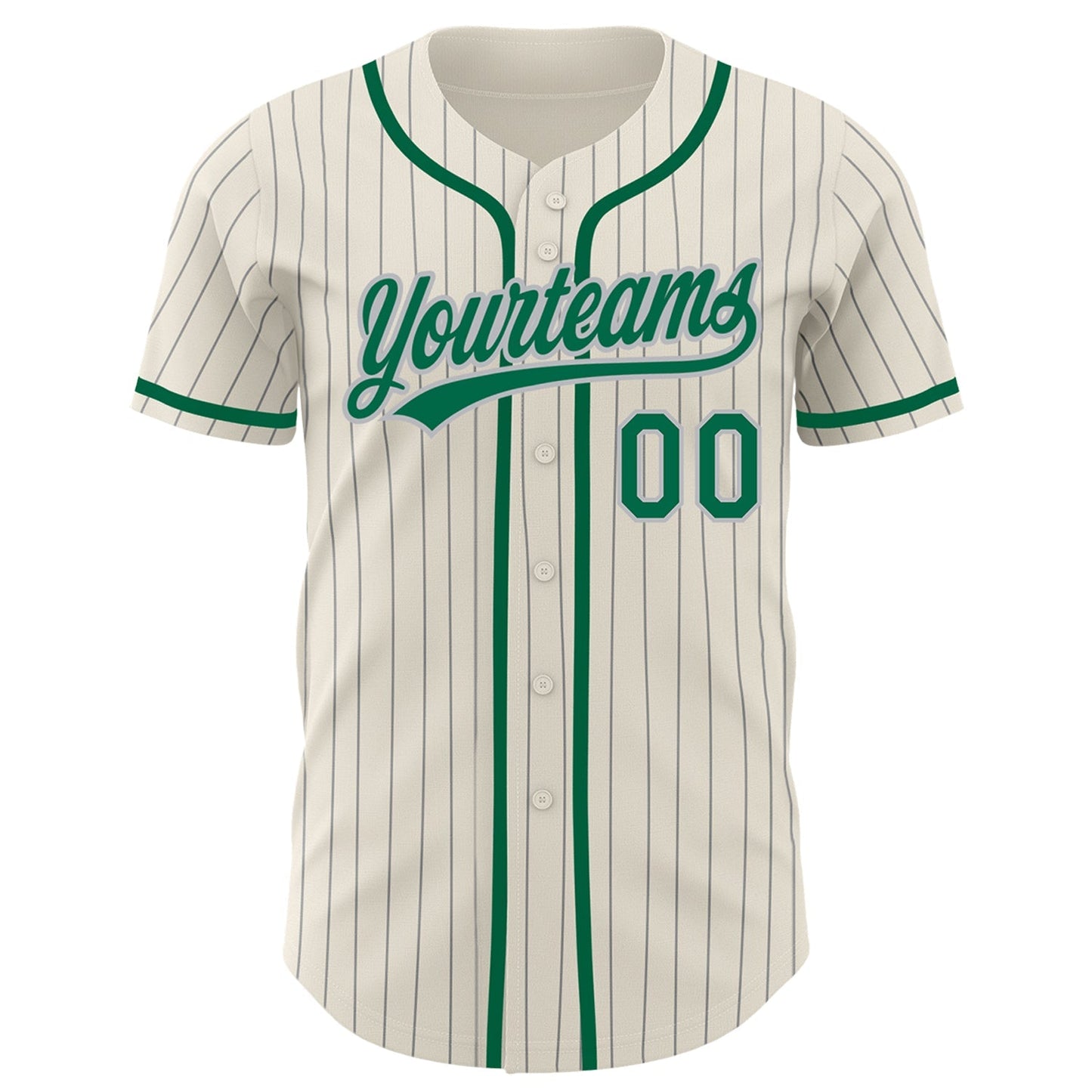 Custom Cream Gray Pinstripe Kelly Green Authentic Baseball Jersey baseball jersey product view 2