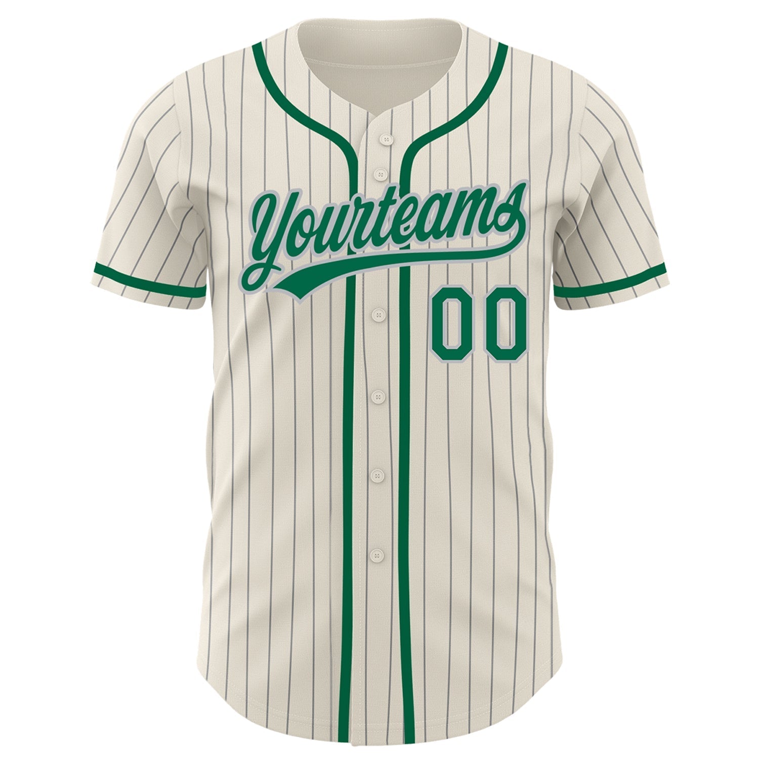 Custom Cream Gray Pinstripe Kelly Green Authentic Baseball Jersey baseball jersey product view 2
