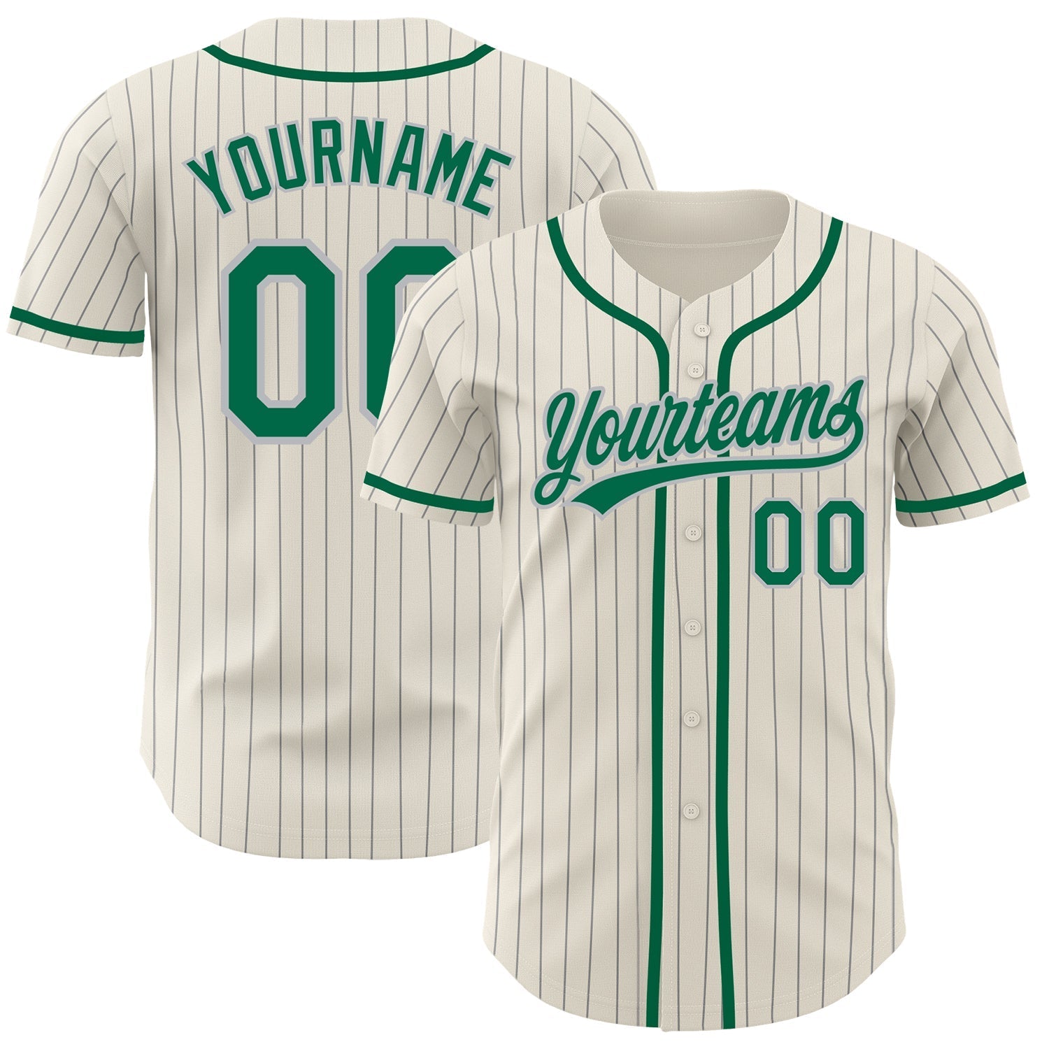 Custom Cream Gray Pinstripe Kelly Green Authentic Baseball Jersey baseball jersey product view 1