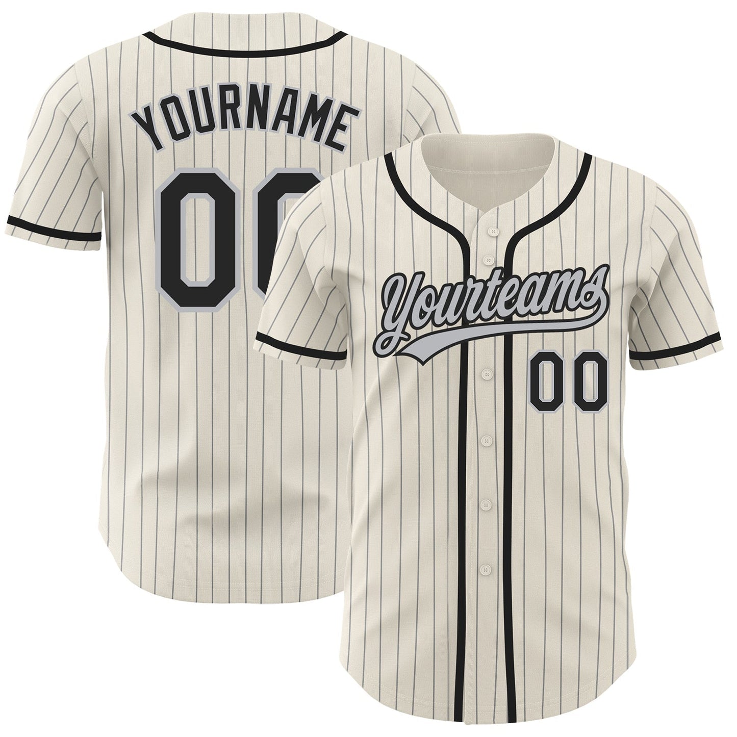 Custom Cream Gray Pinstripe Black Authentic Baseball Jersey baseball jersey product view 1