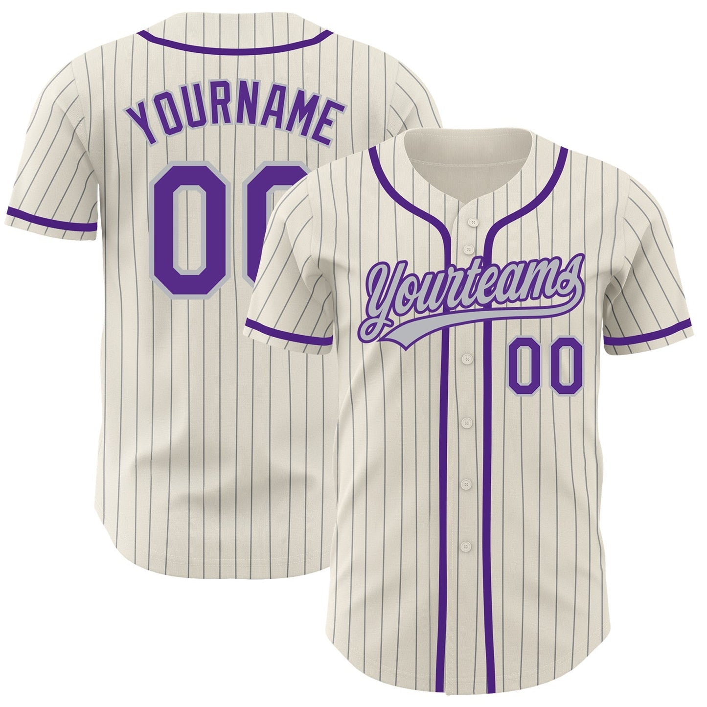 Custom Cream Gray Pinstripe Purple Authentic Baseball Jersey baseball jersey product view 1