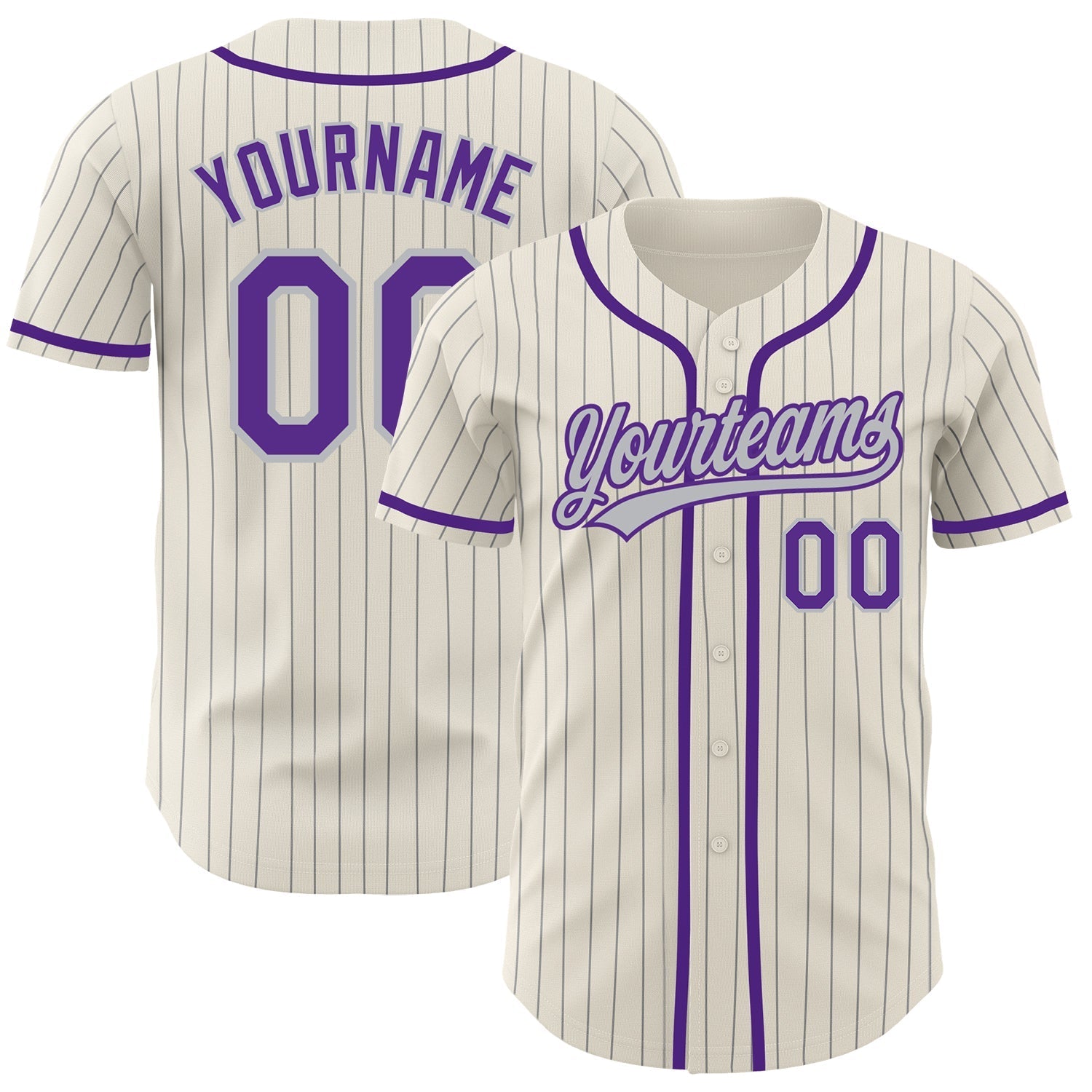 Custom Cream Gray Pinstripe Purple Authentic Baseball Jersey baseball jersey product view 1