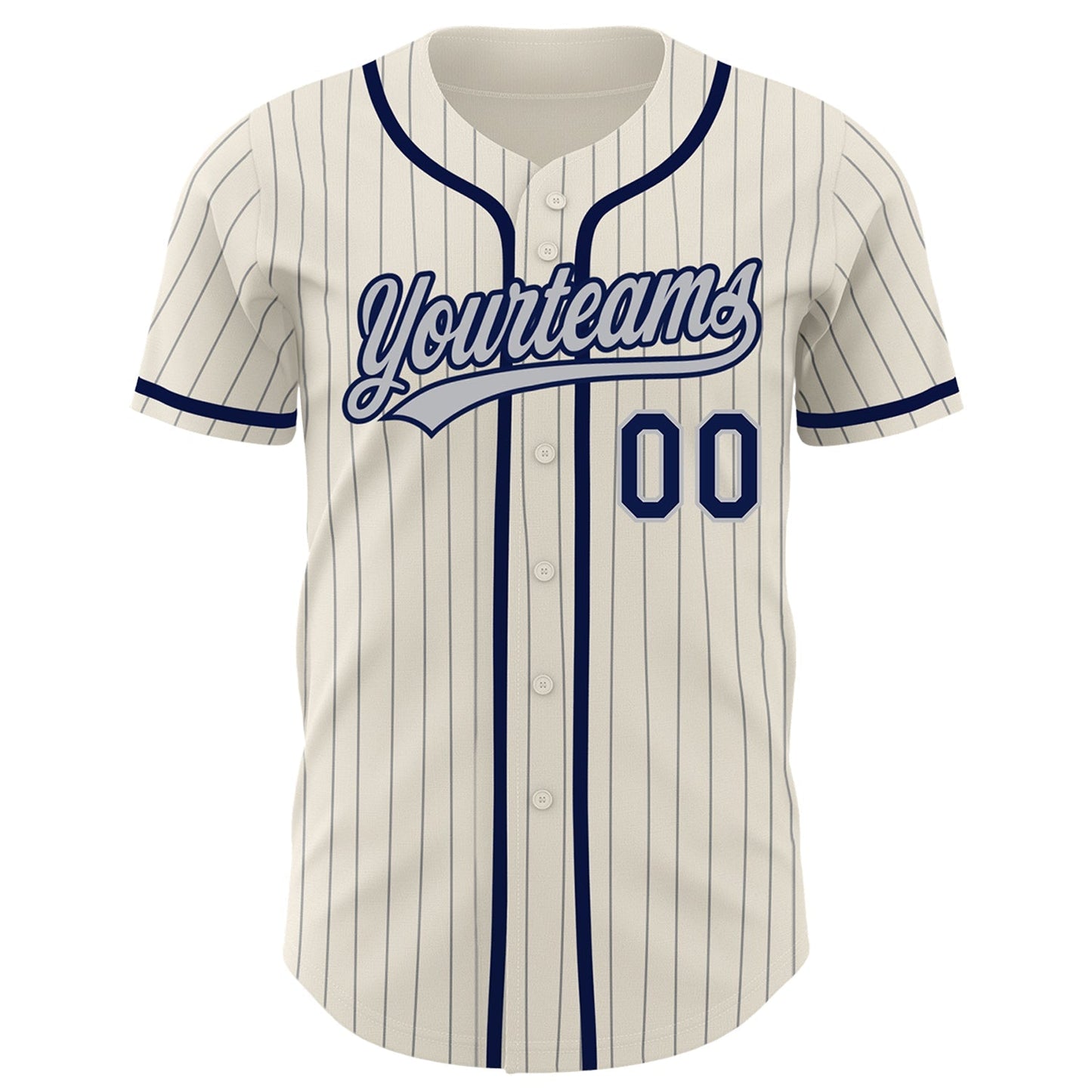 Custom Cream Gray Pinstripe Navy Authentic Baseball Jersey baseball jersey product view 3