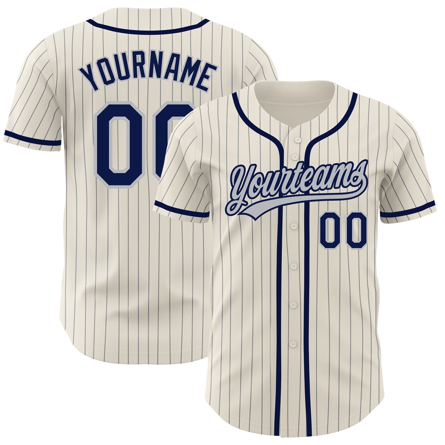 Custom Cream Gray Pinstripe Navy Authentic Baseball Jersey baseball jersey product view 1