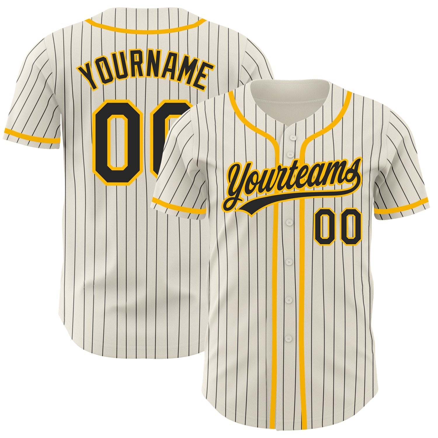 Custom Cream Black Pinstripe Gold Authentic Baseball Jersey baseball jersey product view 1