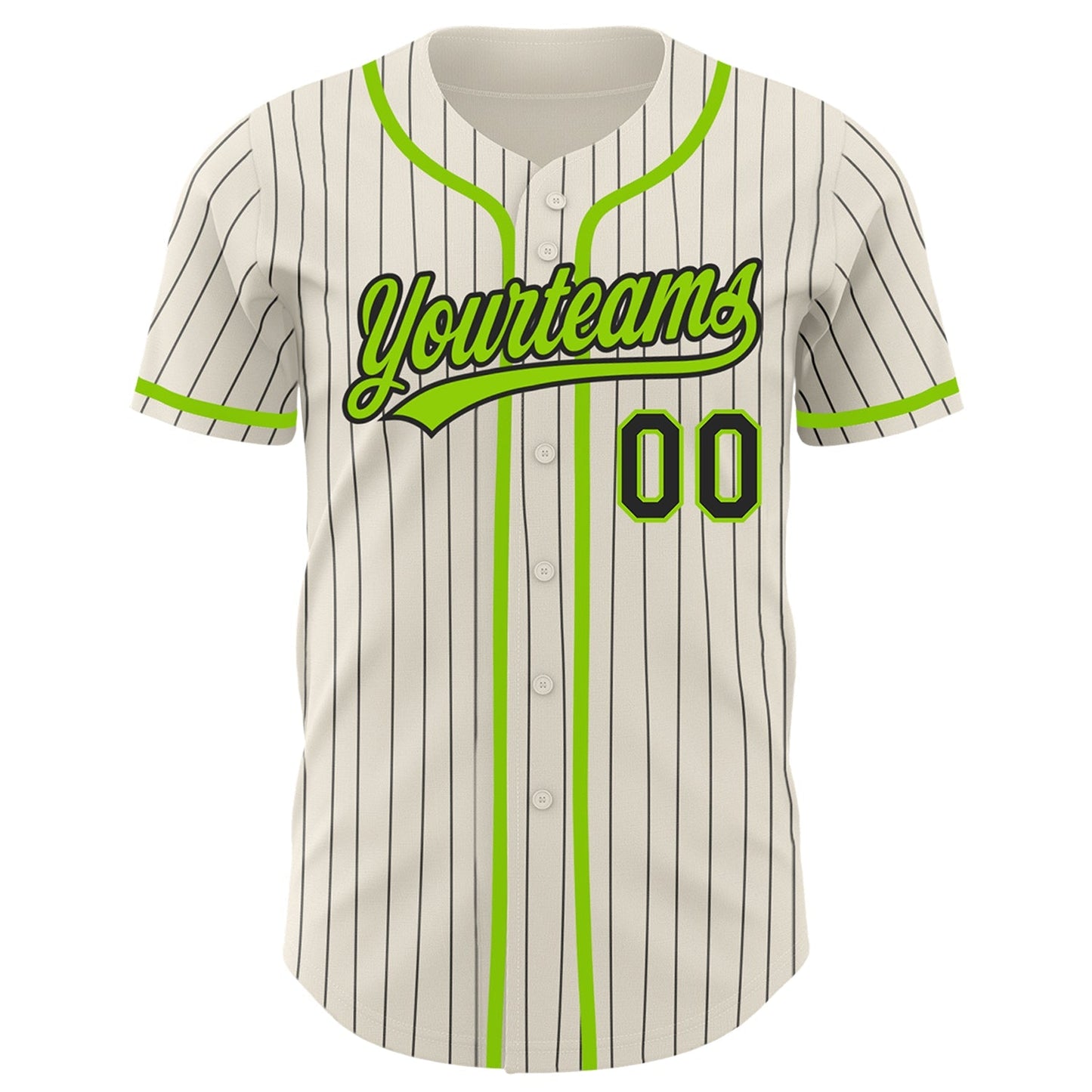 Custom Cream Black Pinstripe Neon Green Authentic Baseball Jersey baseball jersey product view 2