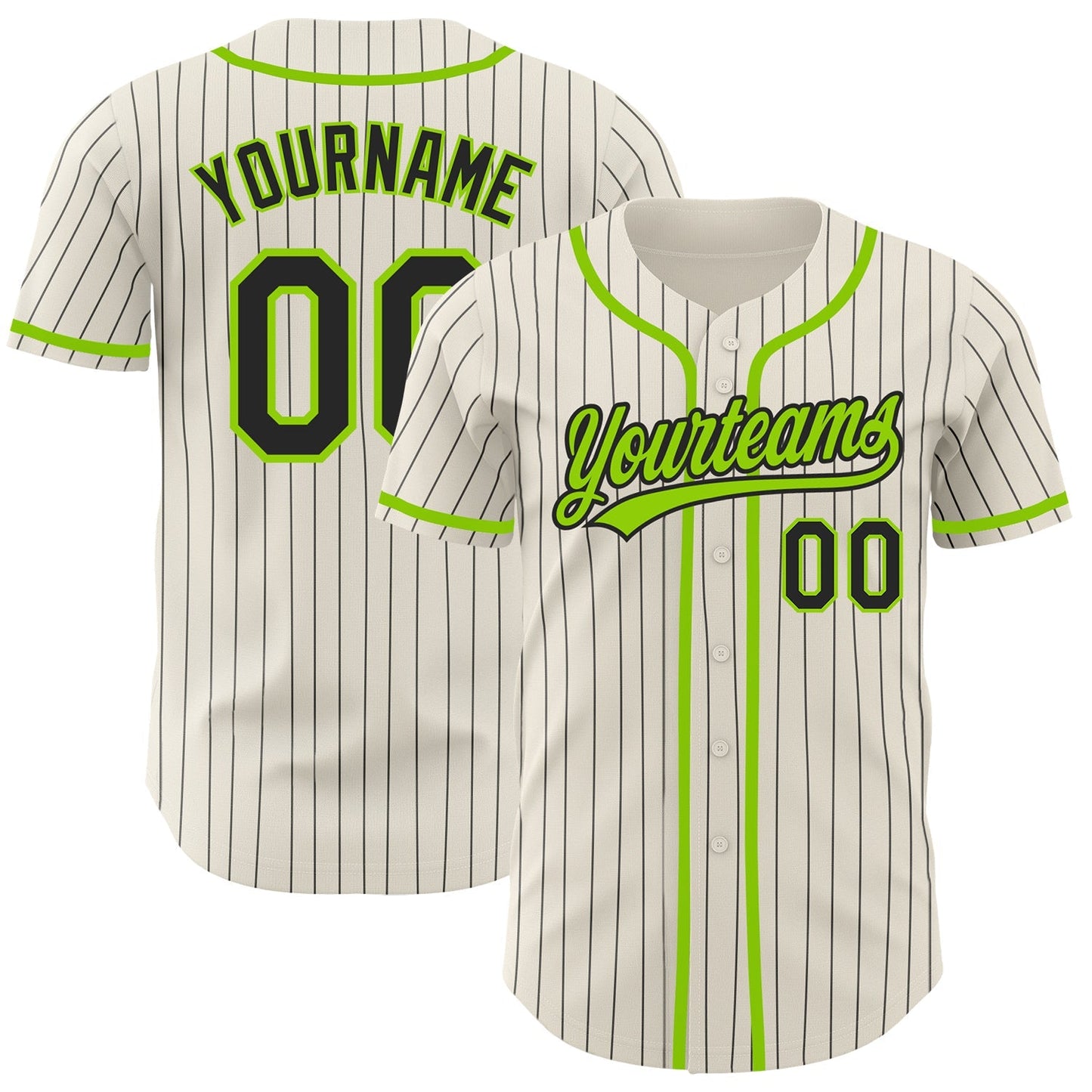 Custom Cream Black Pinstripe Neon Green Authentic Baseball Jersey baseball jersey product view 1