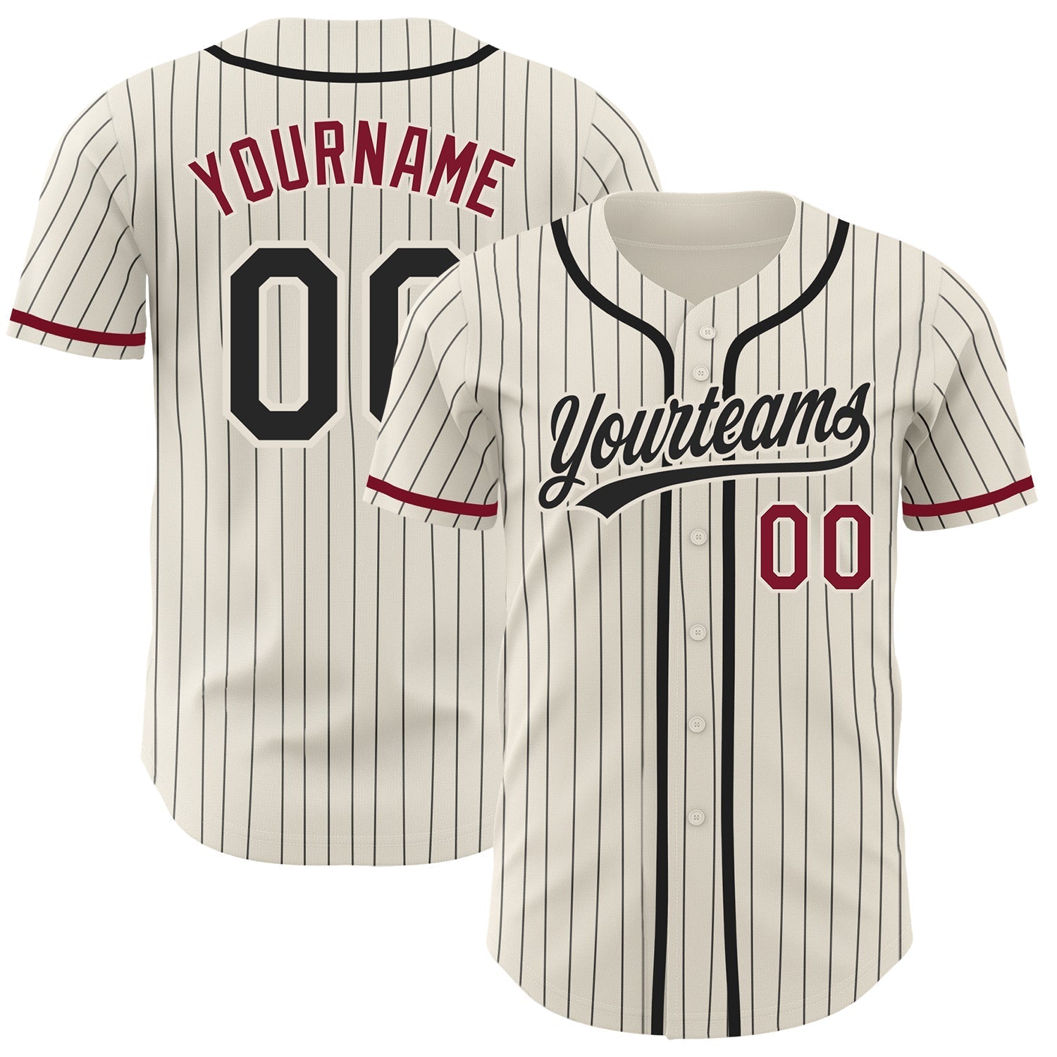 Custom Cream Black Pinstripe Crimson Authentic Baseball Jersey baseball jersey product view 1
