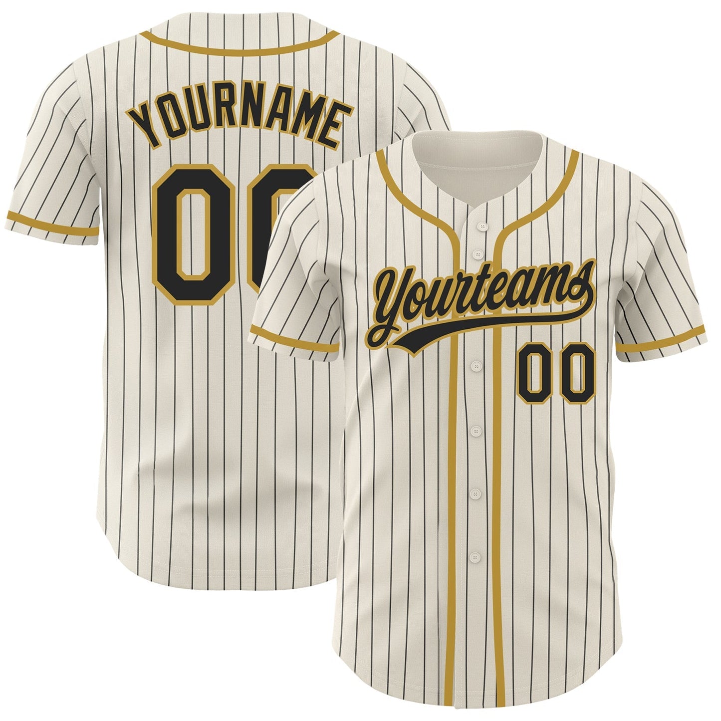 Custom Cream Black Pinstripe Old Gold Authentic Baseball Jersey baseball jersey product view 1