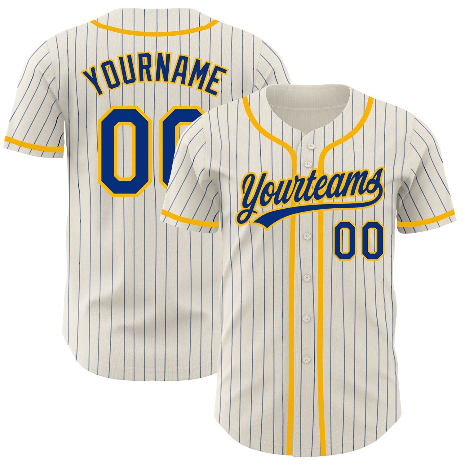 Custom Cream Royal Pinstripe Gold Authentic Baseball Jersey baseball jersey product view 1