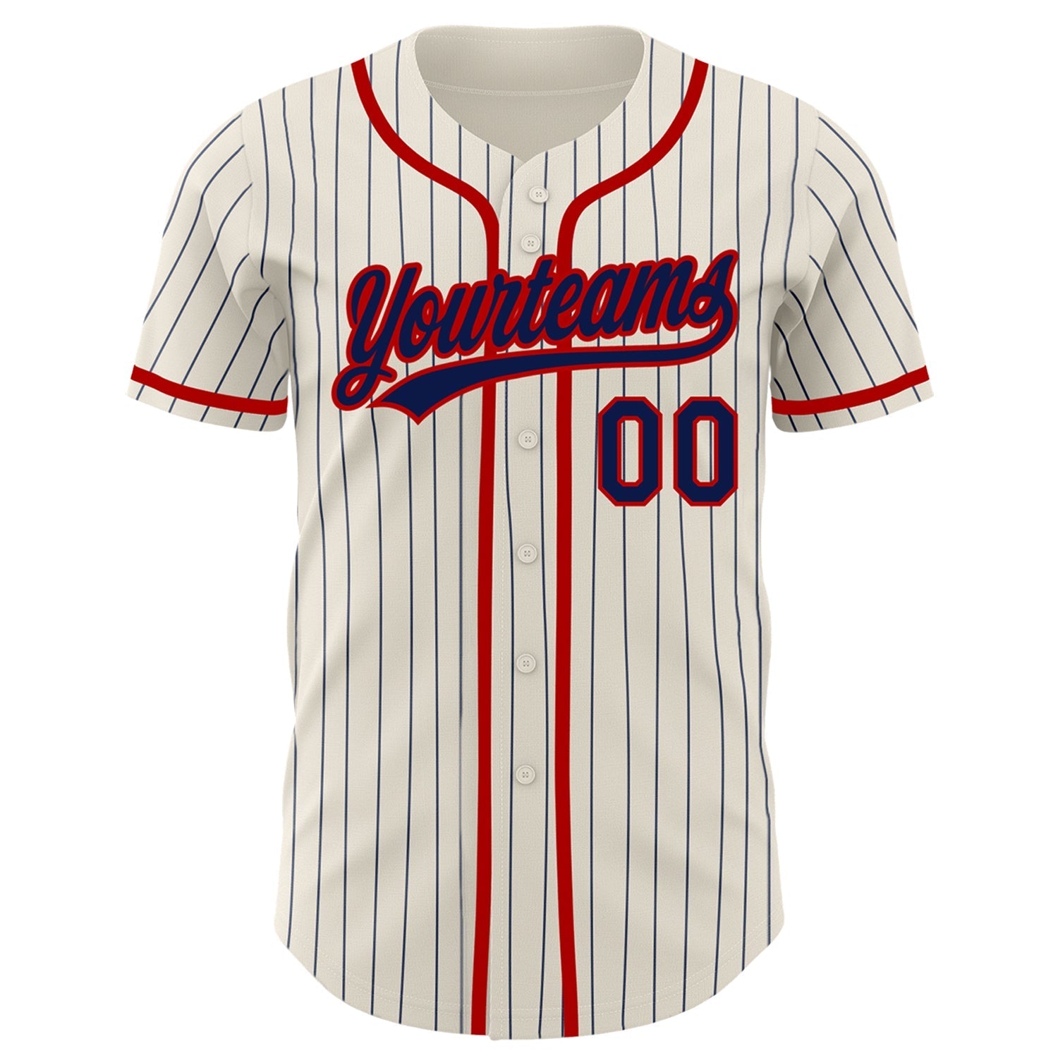 Custom Cream Navy Pinstripe Red Authentic Baseball Jersey baseball jersey product view 2