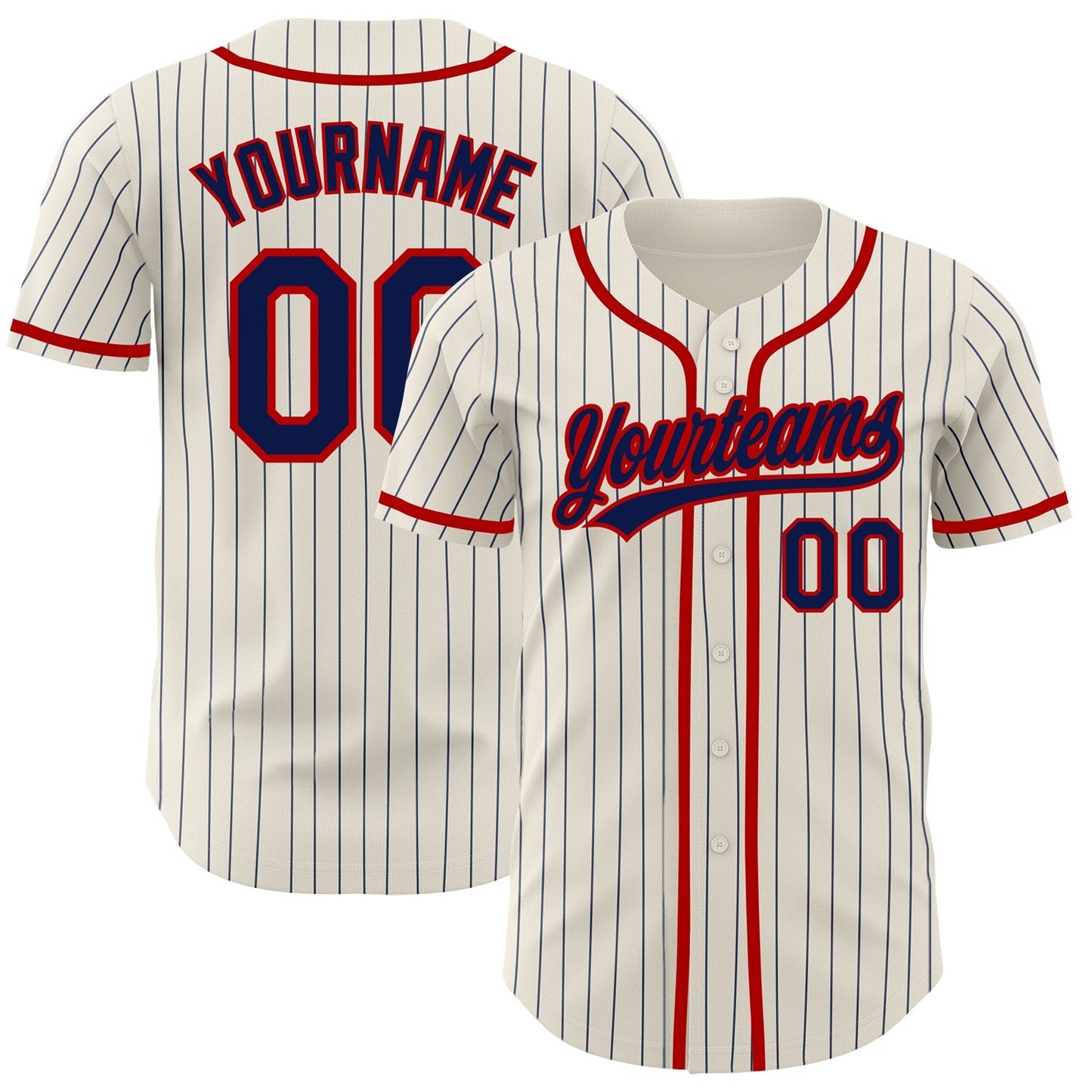 Custom Cream Navy Pinstripe Red Authentic Baseball Jersey baseball jersey product view 1