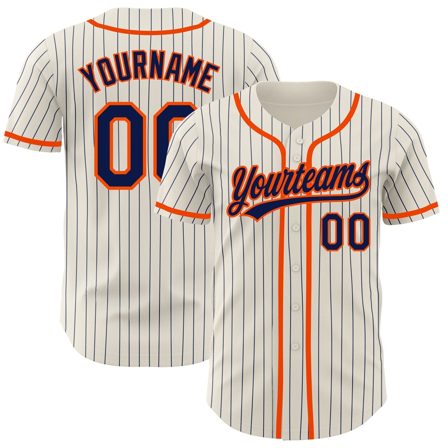Custom Cream Navy Pinstripe Orange Authentic Baseball Jersey baseball jersey product view 1