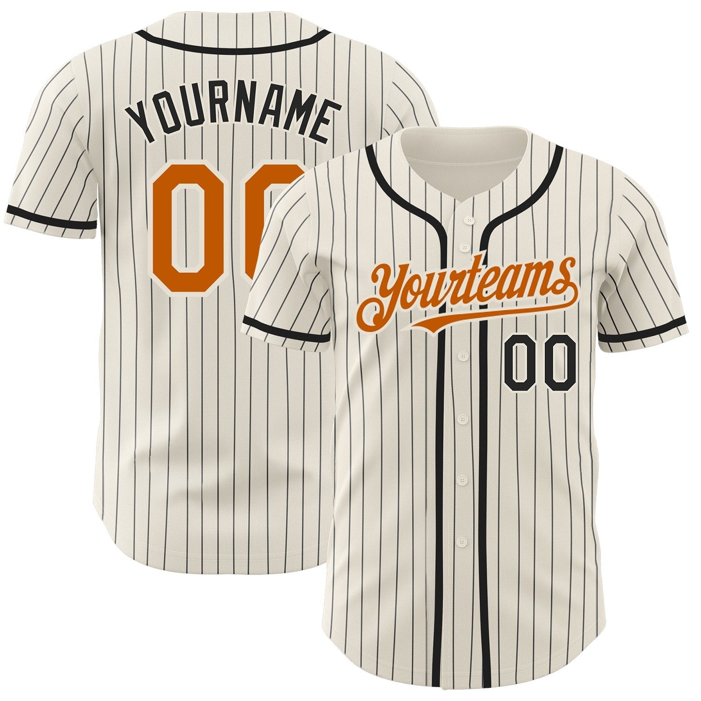 Custom Cream Black Pinstripe Texas Orange Authentic Baseball Jersey baseball jersey product view 1