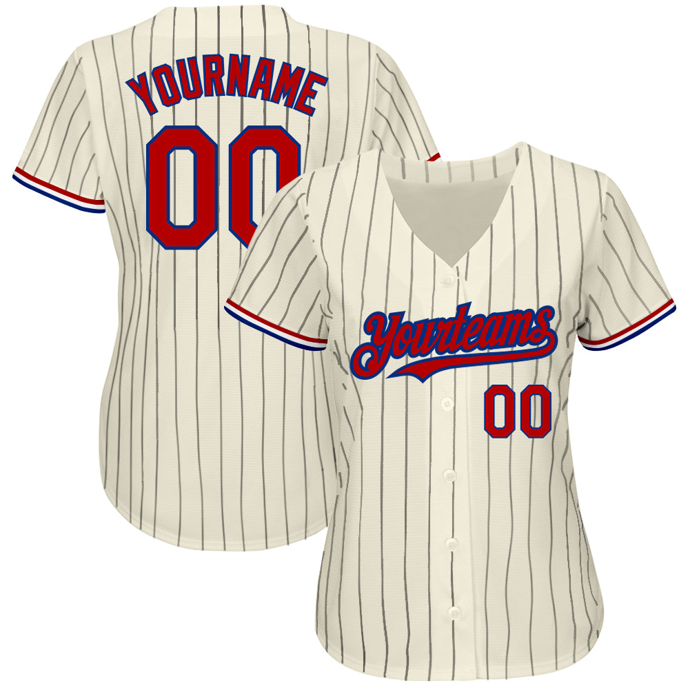 Custom Cream Black Pinstripe Red-Royal Authentic Baseball Jersey baseball jersey product view 2