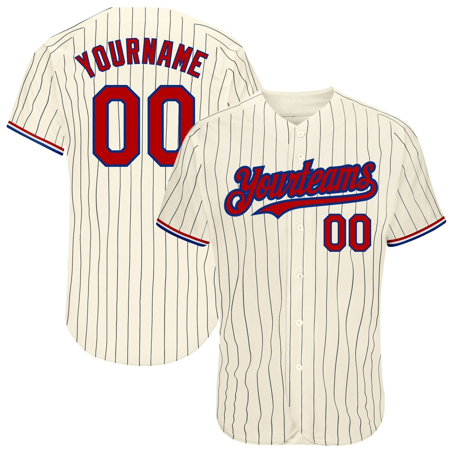Custom Cream Black Pinstripe Red-Royal Authentic Baseball Jersey baseball jersey product view 1
