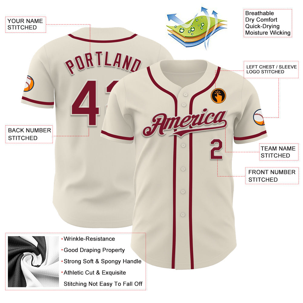 Custom Cream Crimson Authentic Baseball Jersey baseball jersey product view 3