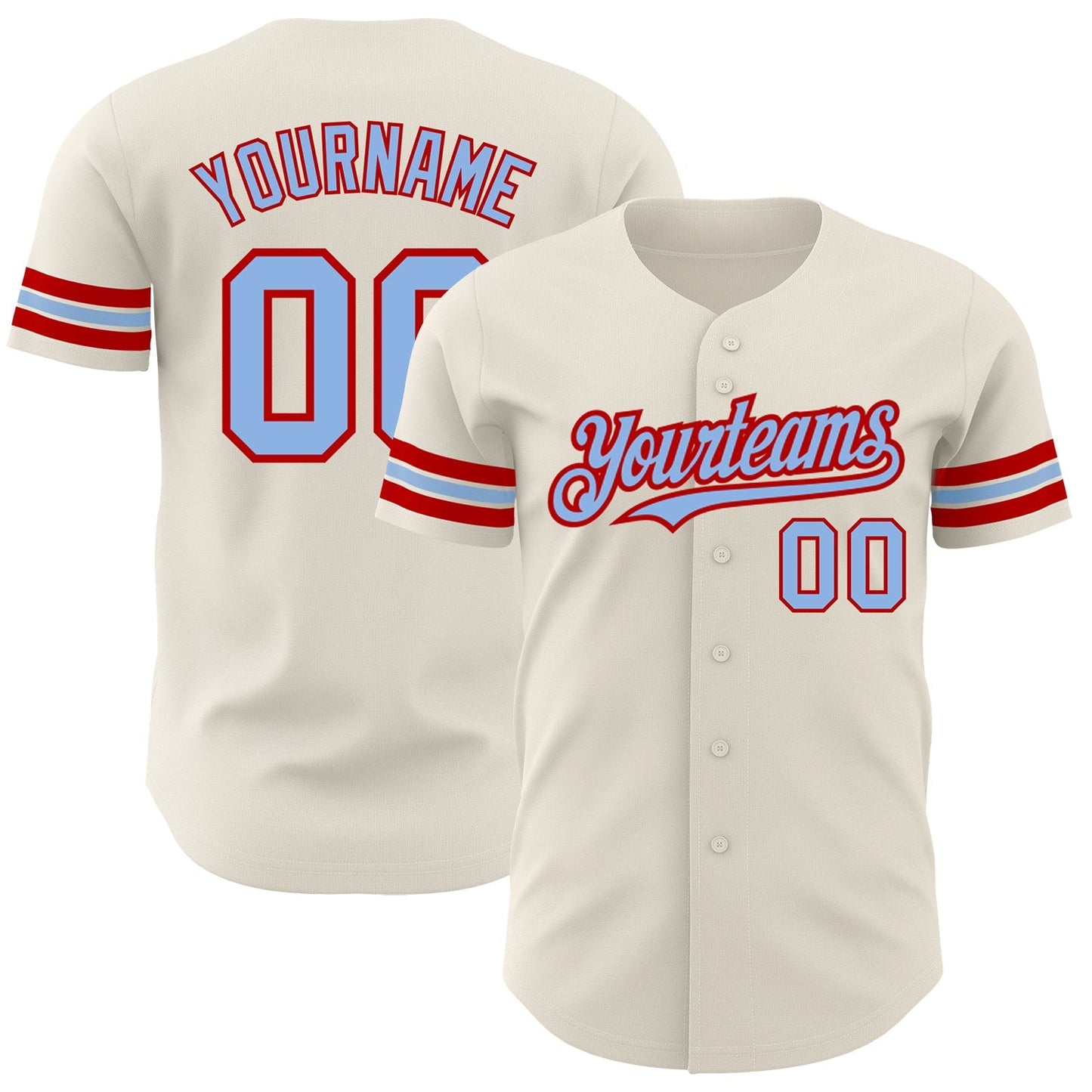 Custom Cream Light Blue-Red Authentic Baseball Jersey baseball jersey product view 1