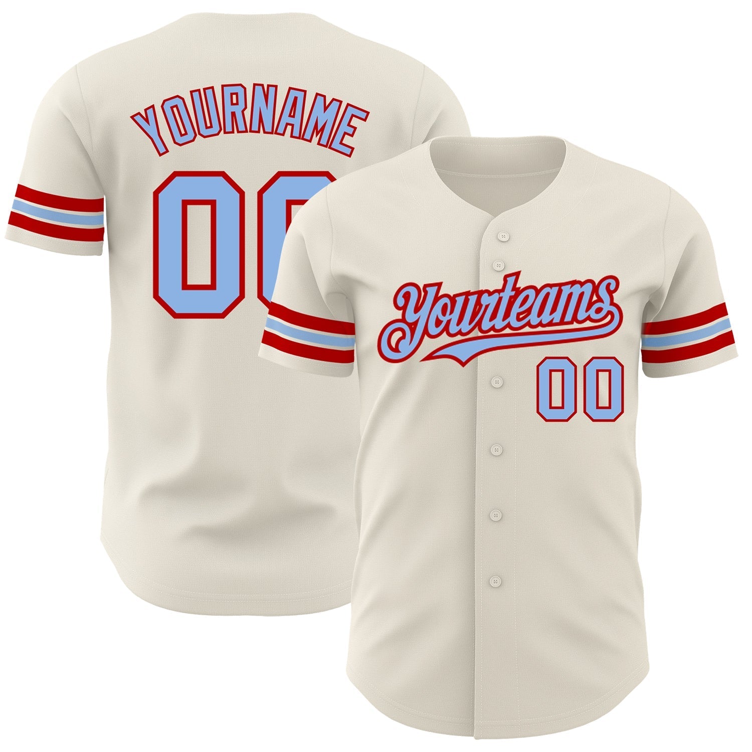 Custom Cream Light Blue-Red Authentic Baseball Jersey baseball jersey product view 1