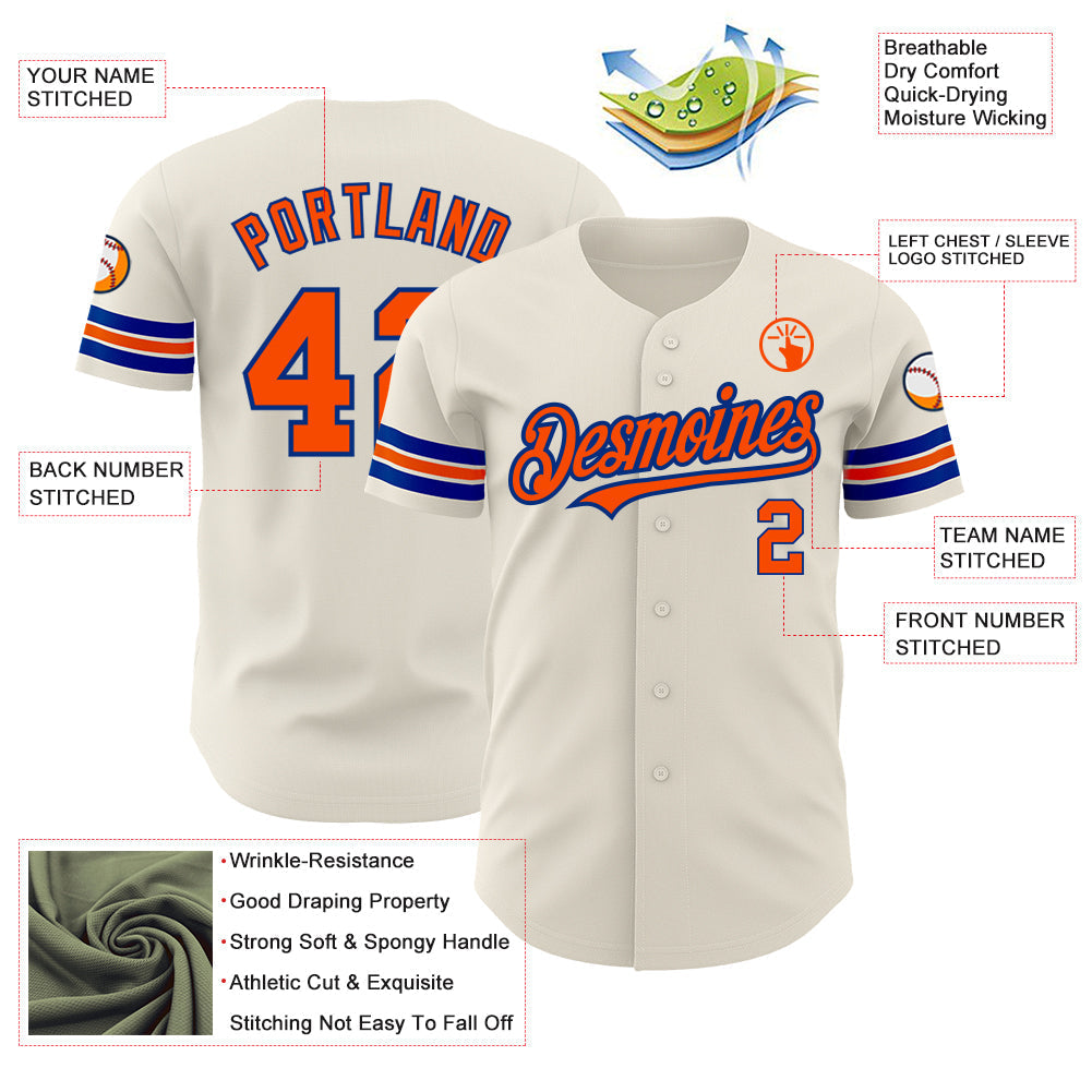 Custom Cream Orange-Royal Authentic Baseball Jersey baseball jersey product view 3