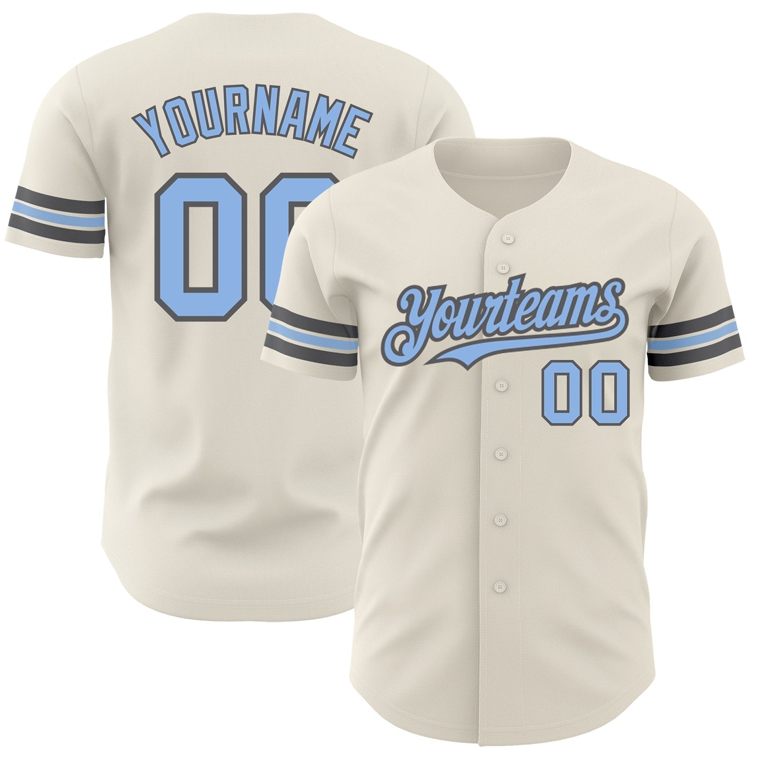 Custom Cream Light Blue-Steel Gray Authentic Baseball Jersey baseball jersey product view 1